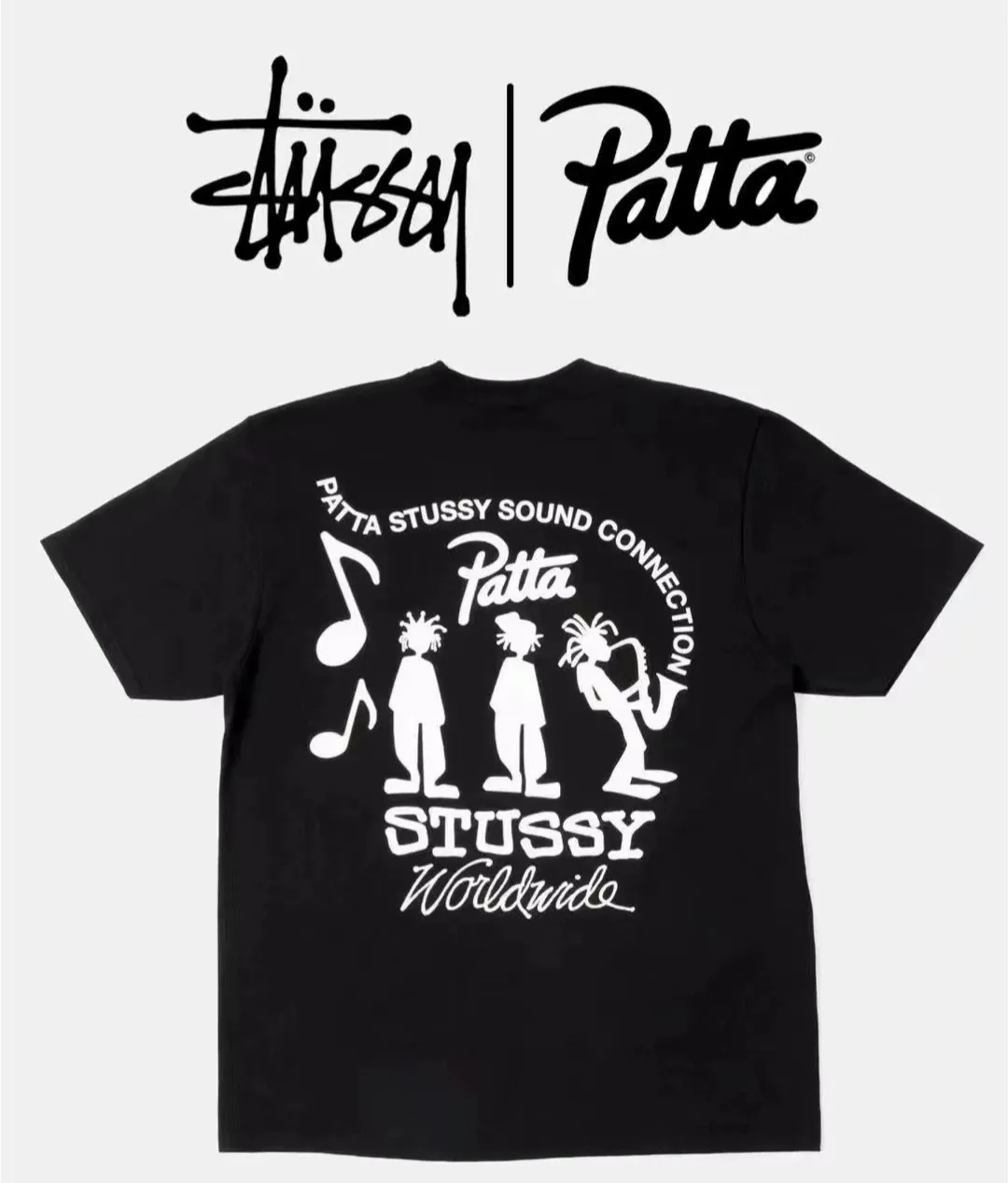 STUSSY X PATTA joint model SS24 TEE musician T-shirt black and white S-XL