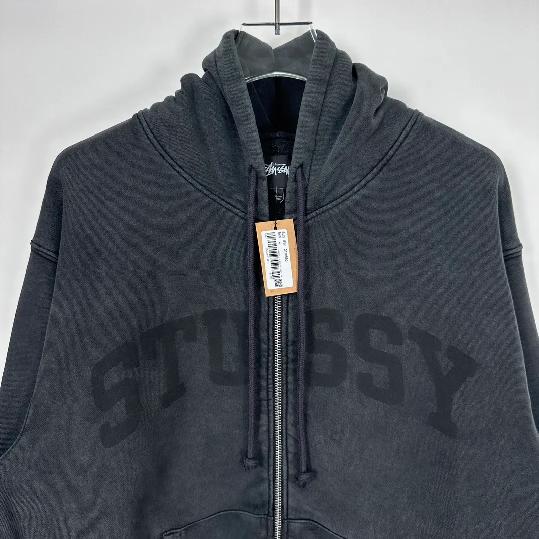 Washed zipper sweatshirt STUSSY FW24 FADED GRAPHIC ZIP UP HOODED Distressed washed and velvet zipper sweatshirt S-XL