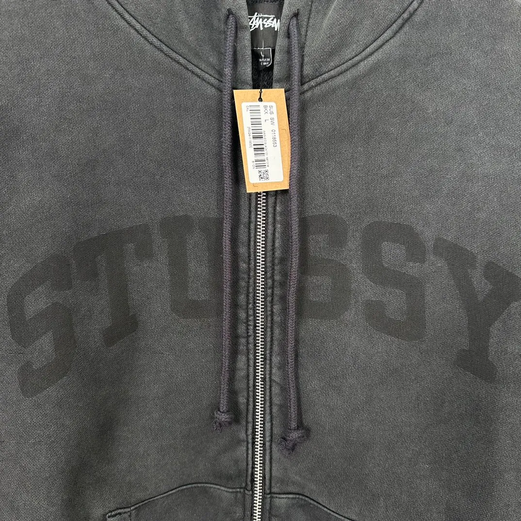 Washed zipper sweatshirt STUSSY FW24 FADED GRAPHIC ZIP UP HOODED Distressed washed and velvet zipper sweatshirt S-XL