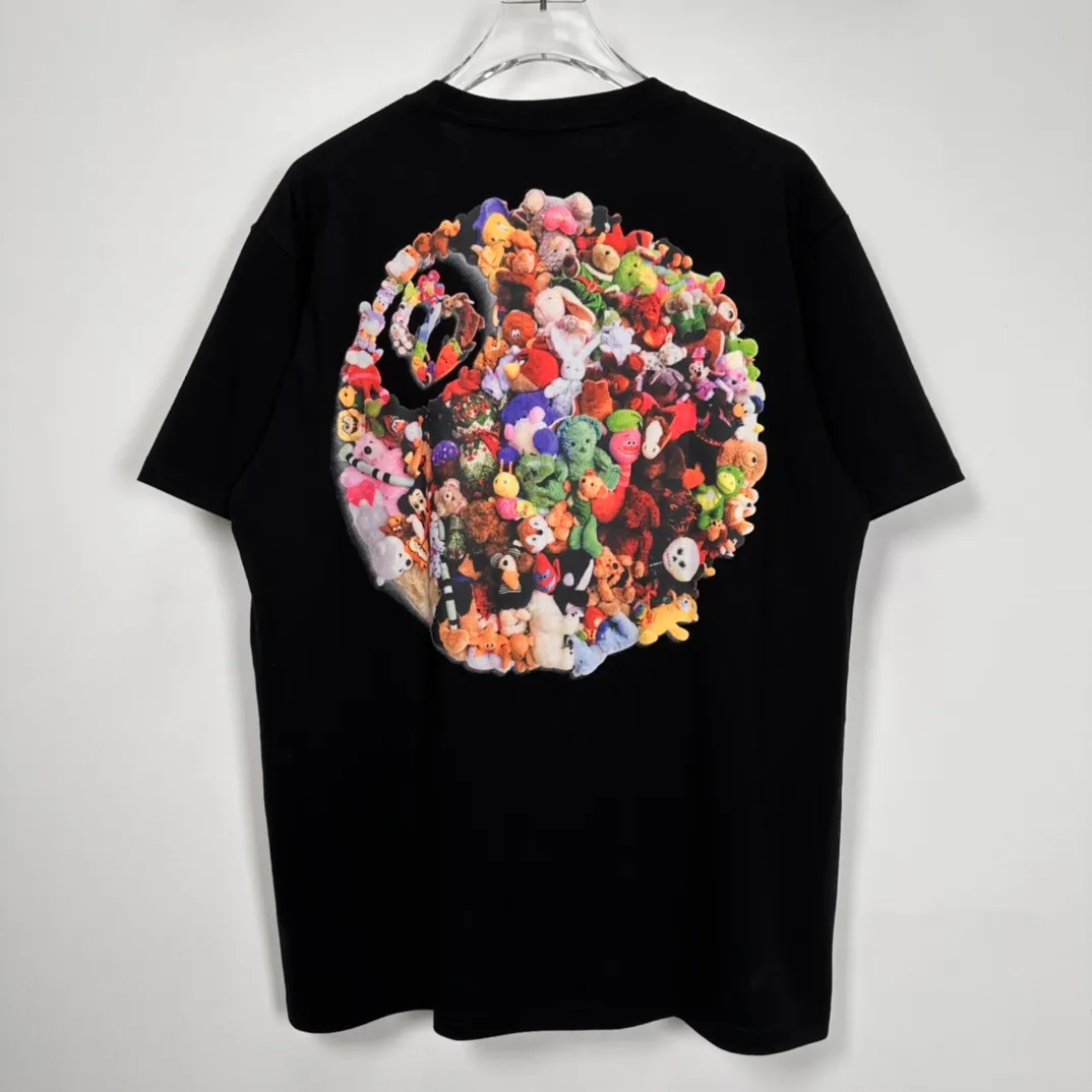 Stussy 23SS PLUSH TEE Doll logo No. 8 ball printed short-sleeved Tee black and white M L XL