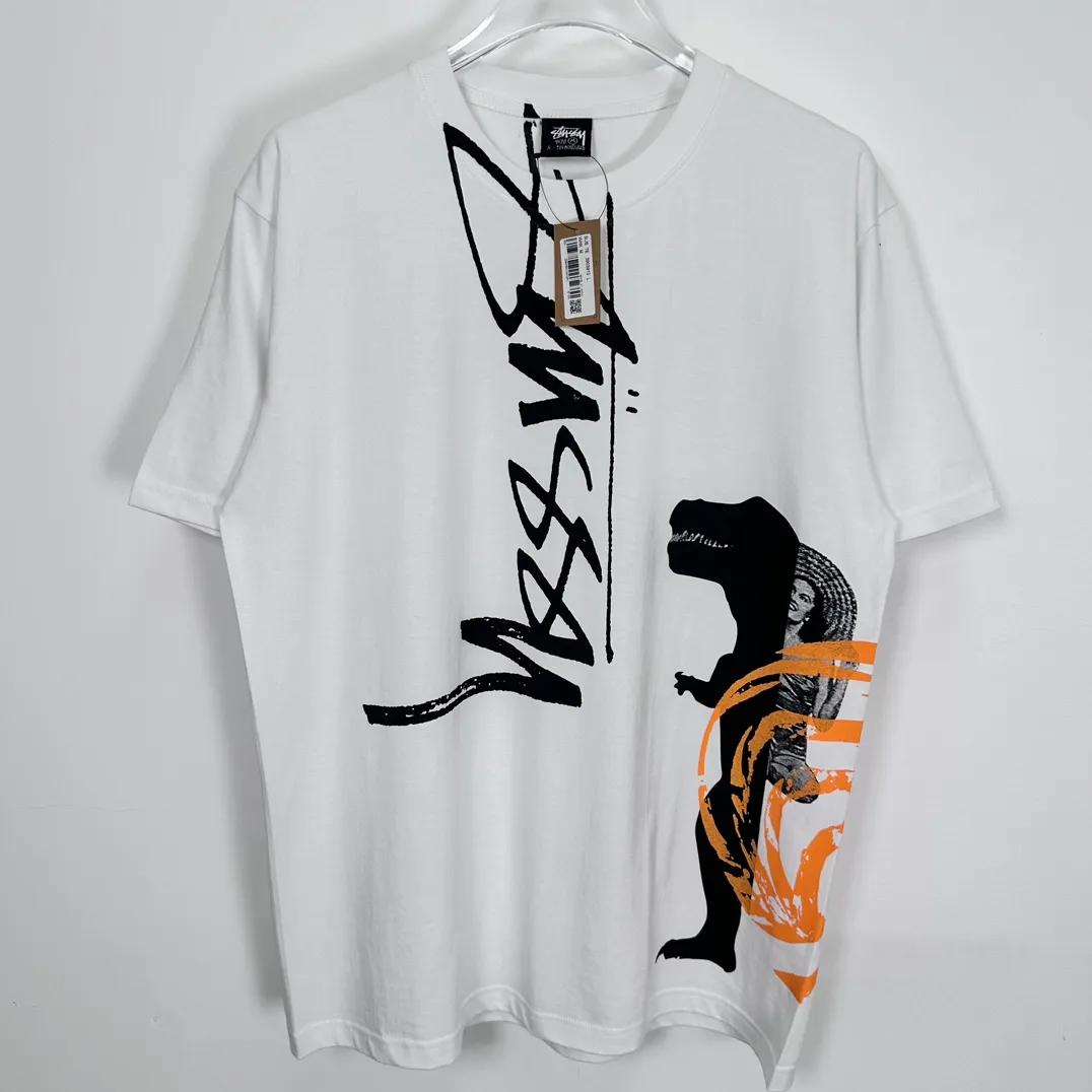 STUSSY X DAVID SS24 joint model CARSON DINO TEE dinosaur digital print short-sleeved Tee black and white S-XL