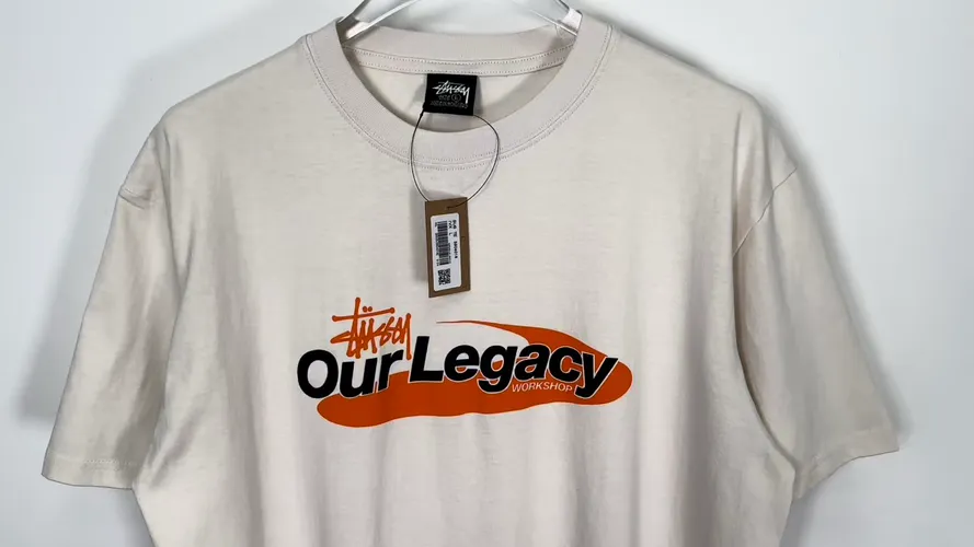 OL joint T-shirt STUSSY x OUR LEGACY joint model SS25 WORK SHOP SWIRL TEE PIGMENT DYED printed short-sleeved TEE off-white black S- XL