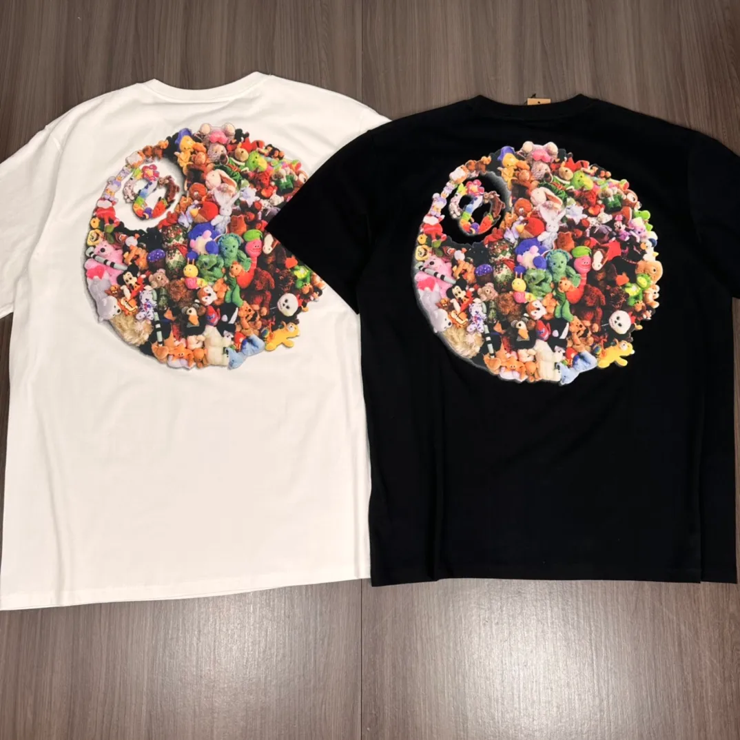 Stussy 23SS PLUSH TEE Doll logo No. 8 ball printed short-sleeved Tee black and white M L XL