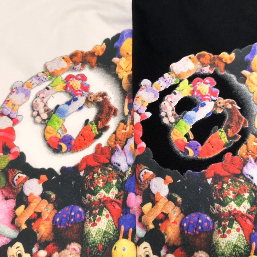Stussy 23SS PLUSH TEE Doll logo No. 8 ball printed short-sleeved Tee black and white M L XL