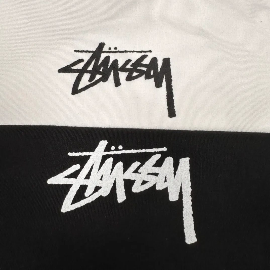 Stussy 23SS PLUSH TEE Doll logo No. 8 ball printed short-sleeved Tee black and white M L XL