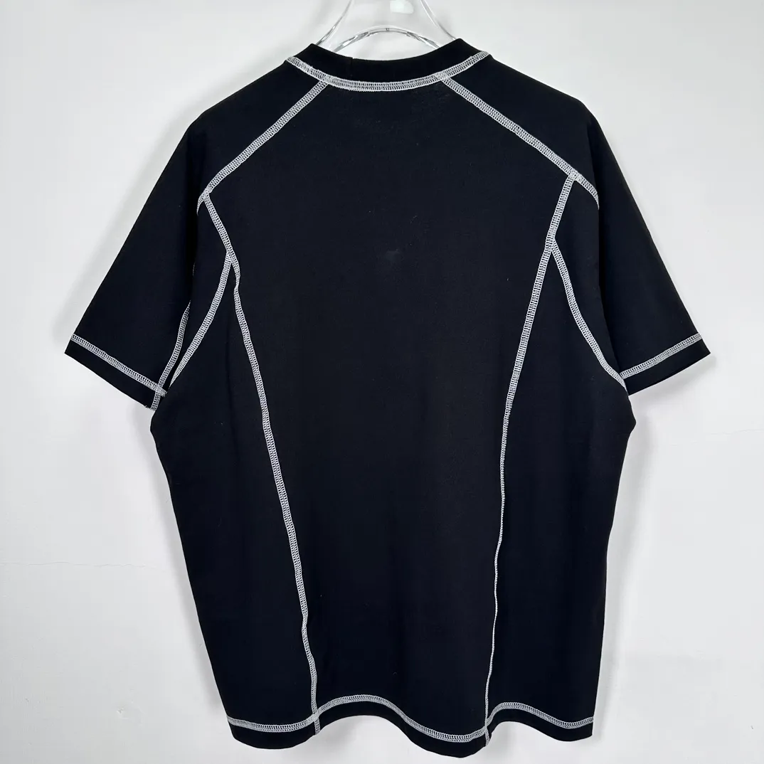 STUSSY SS24 WAVE COTTON CREW TEE Top-stitched Micro Label T-shirt Black Blue Mustard Yellow S-XL Original Same 240g Weight