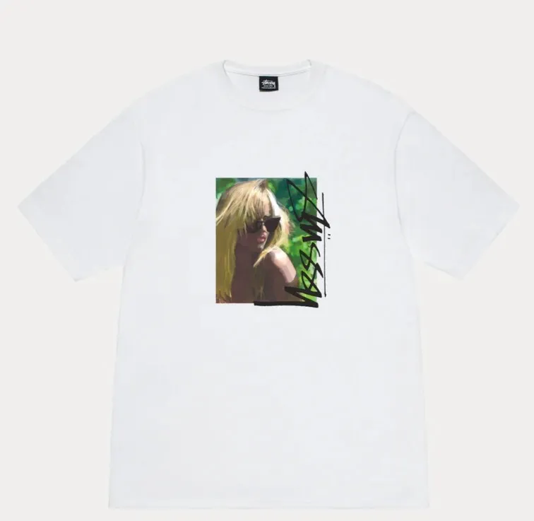 Blonde beauty T-shirt STUSSY SS25 LAURA TEE character print short-sleeved TEE black and white S- XL