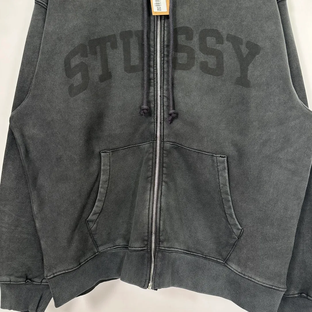 Washed zipper sweatshirt STUSSY FW24 FADED GRAPHIC ZIP UP HOODED Distressed washed and velvet zipper sweatshirt S-XL