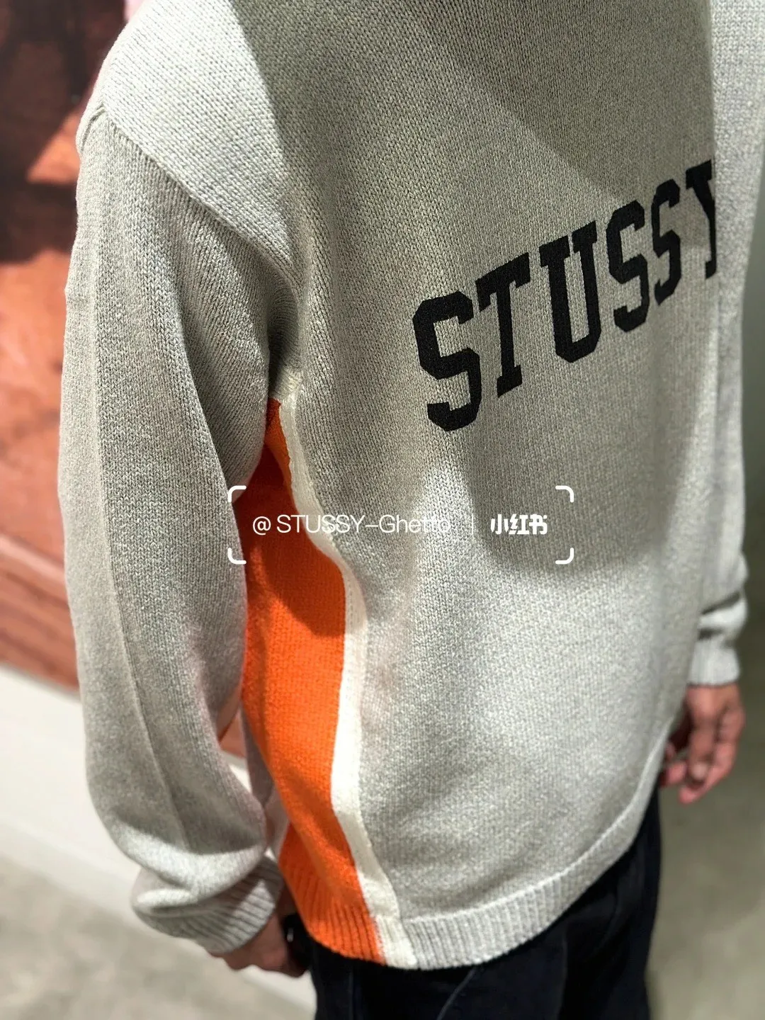 Contrast color patchwork sweater STUSSY FW24 STRIPE CREW Holiday series Jacquard knitted crew neck sweater carbon black M gray M-XL