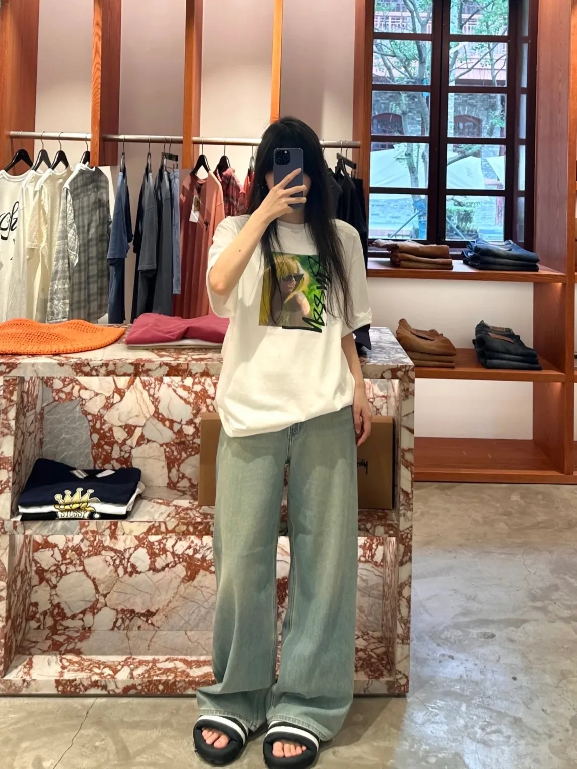 Blonde beauty T-shirt STUSSY SS25 LAURA TEE character print short-sleeved TEE black and white S- XL
