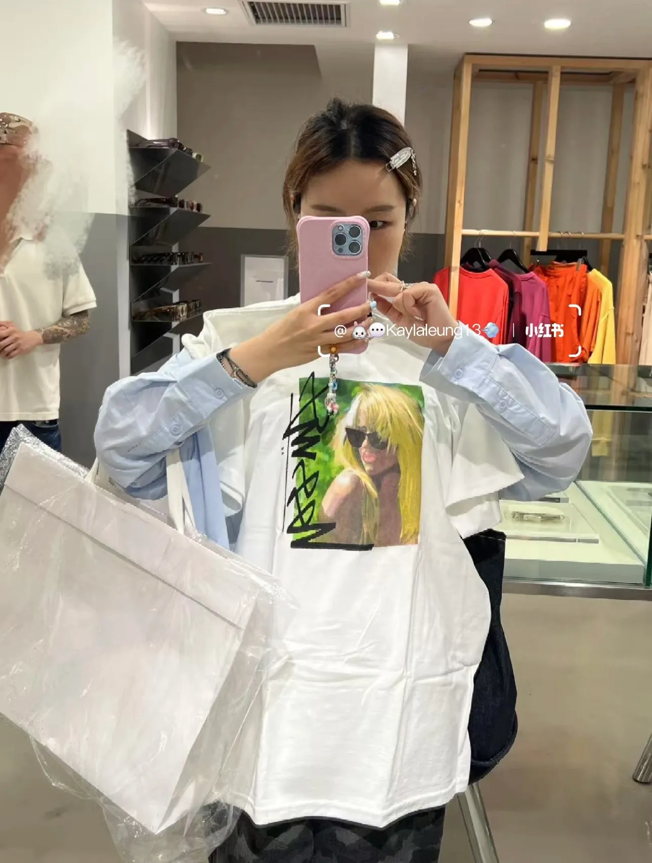 Blonde beauty T-shirt STUSSY SS25 LAURA TEE character print short-sleeved TEE black and white S- XL