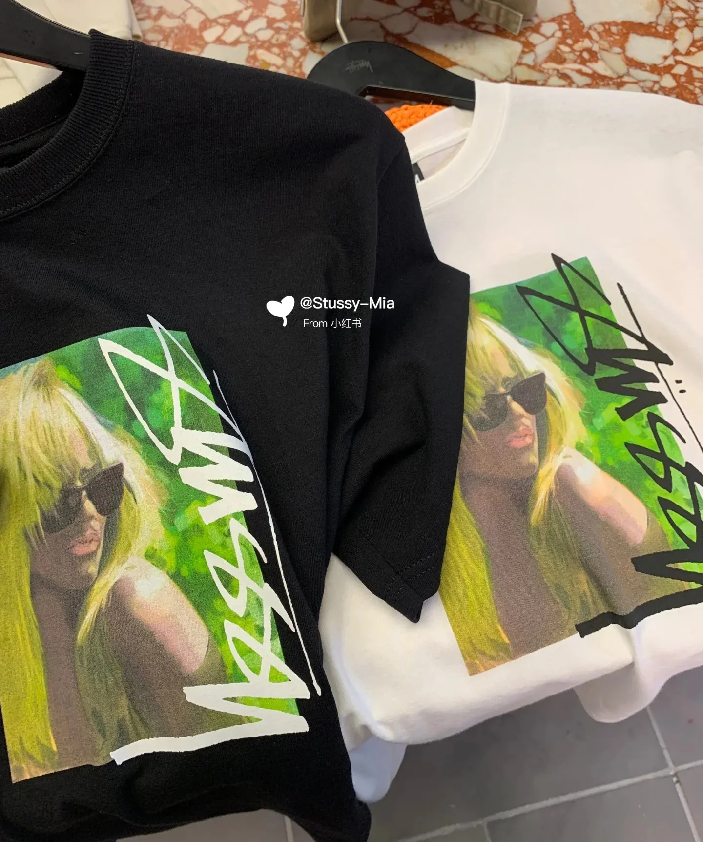 Blonde beauty T-shirt STUSSY SS25 LAURA TEE character print short-sleeved TEE black and white S- XL