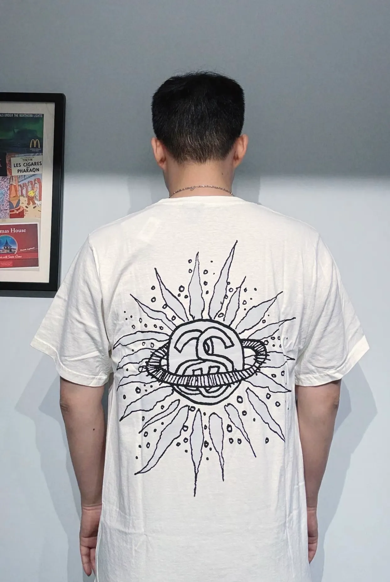 Sun T-shirt STUSSY SS25 LOOK BEYOND TEE PIGMENT DYED Double S sun short-sleeved TEE black and white S- XL