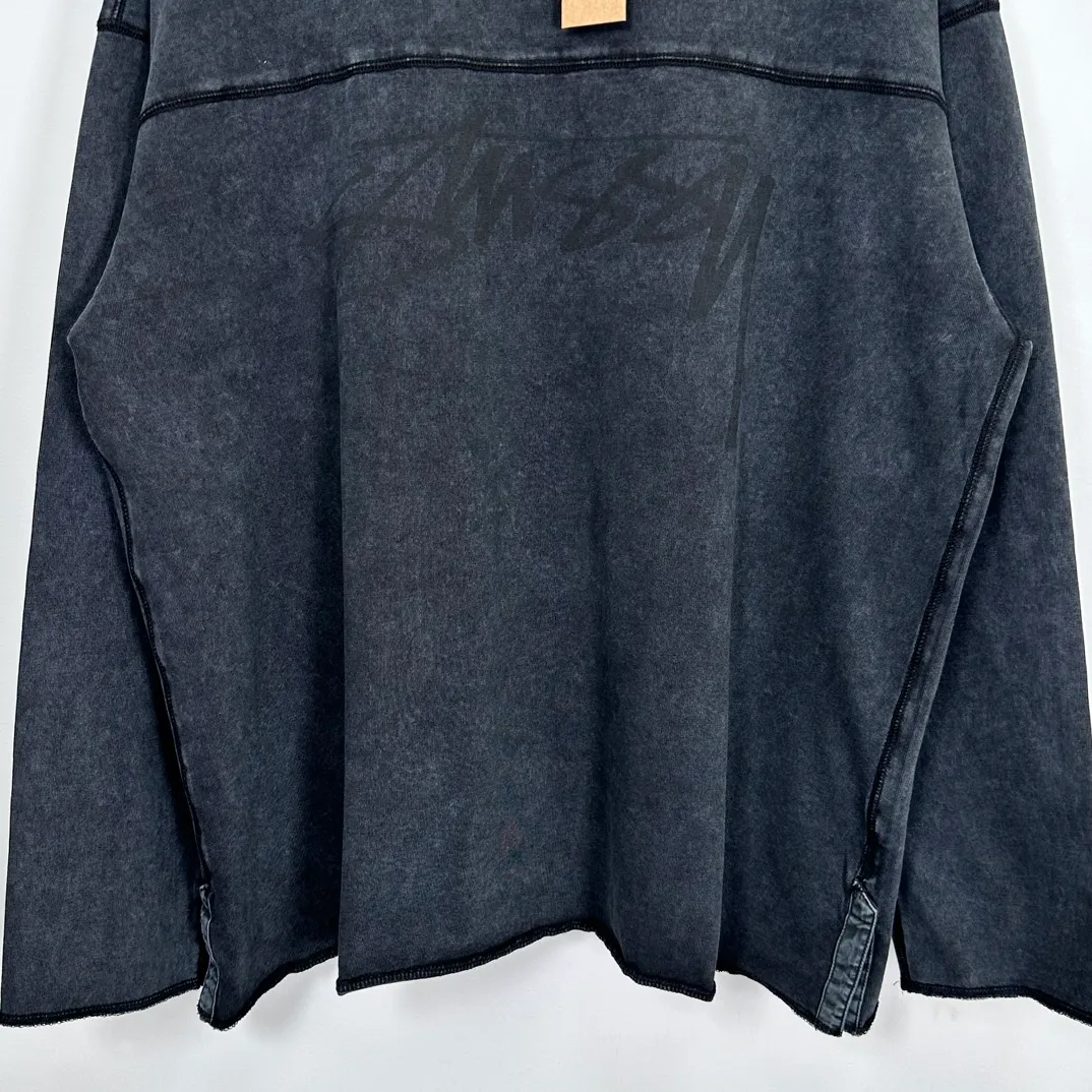 Washed long-sleeved T-shirt STUSSY FW24 FOOTBALL CREW PIGMENT DYED TEE washed black S-XL