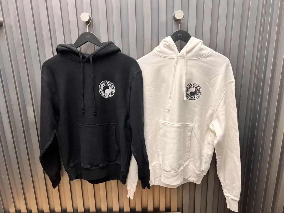 Tai Chi hoodie Stussy x OUR LEGACY joint model FW24 WORK SHOP BUANA HOODIE PIGMENT DYED yin and yang pattern logo sweatshirt black and white S- XL