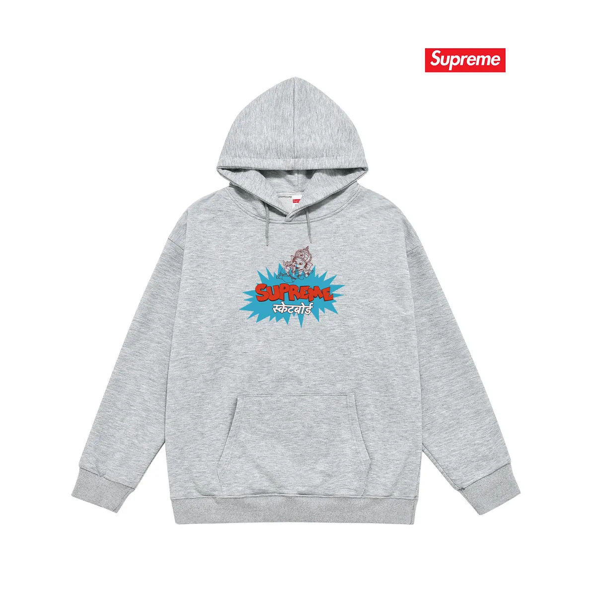Style No. S2173 #terry P160💰 Velvet P170💰 SUPREME Ganesha explosion LOGO printed hooded sweatshirt Made of 400g large terry 430g silver fox velvet (drop shoulder large version) fabric, soft texture and no pilling Imported environmentally friendly printing glue The pattern is bright and three-dimensional Quality 💥Same style for men and women The upper body is trendy Color: black white gray Size: S M L XL XXL
