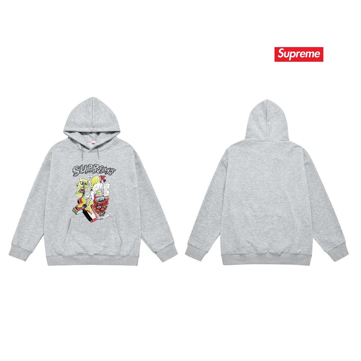 Style No. S2089 #terry P160💰 Velvet P170💰 Supreme Week 12 x Daniel Johnston joint model artistic print hooded sweatshirt Made of 400g large terry 430g silver fox velvet (off-shoulder large version) fabric, soft and non-pilling texture, imported environmentally friendly printing glue, bright and three-dimensional pattern, quality 💥same style for men and women, the upper body is trendy Color: black white gray Size: S M L XL XXL