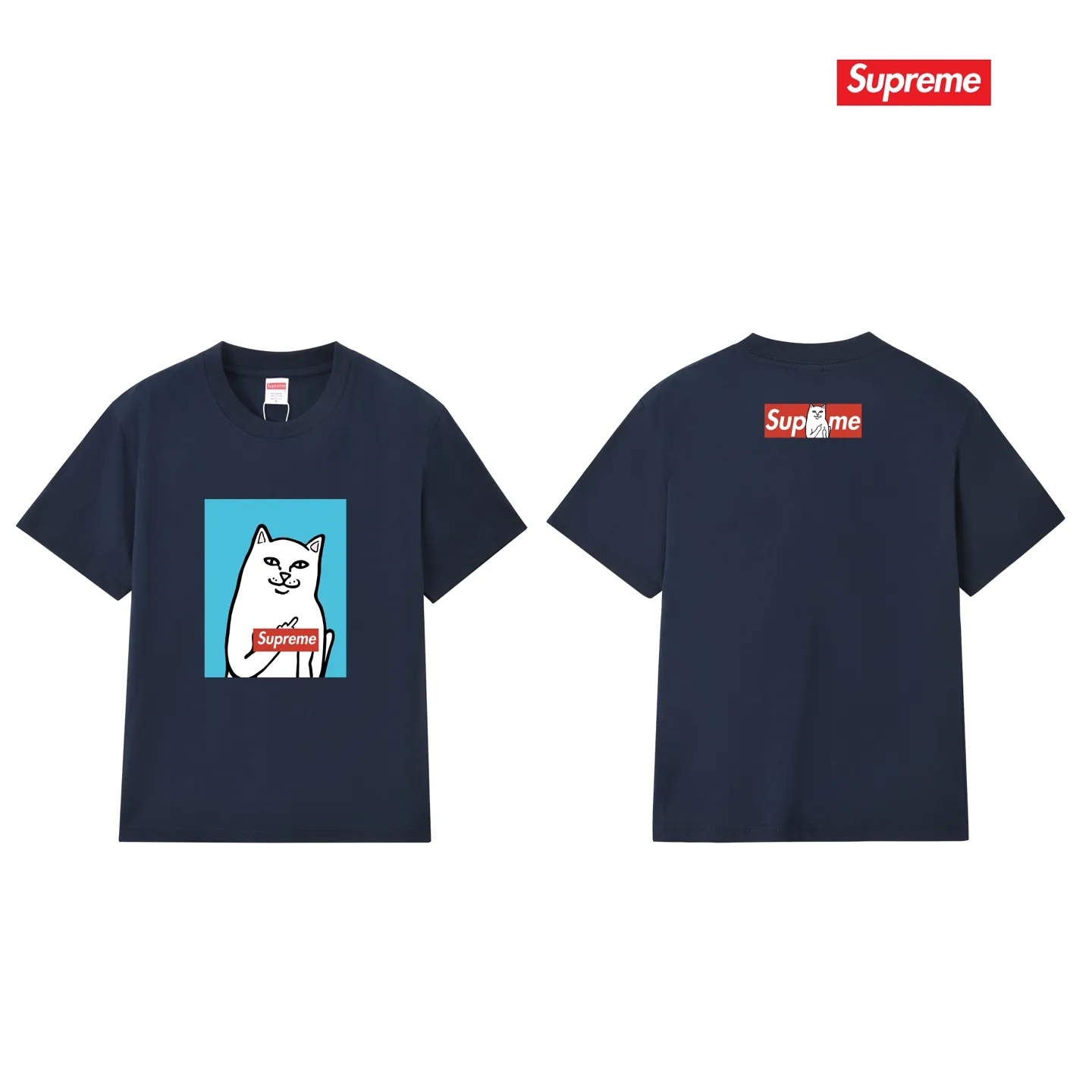 S232 P110💰 Sup Spoof Little Kitty Middle Finger Fashion Brand T-shirt Half Sleeve Men's and Women's Pure Cotton Round Neck Short Sleeve Loose Fit Made of 260g combed cotton double yarn All three standards from fabrics to accessories are in compliance with ZP Imported Matsui Company slurry printing will never crack The whole piece adopts three-needle five-thread technology (neckline-shoulder seam-sleeve seam double line, looks more three-dimensional and textured) The same process as the original version, classic version Feel free to compare zp. The whole piece adopts three-needle five-thread craftsmanship (neckline-shoulder seam-sleeve seam double thread, which looks more three-dimensional and textured). It has the same craftsmanship as the original original, classic version. Color: black, white, light gray, pink, navy. Size: S M L XL XXL