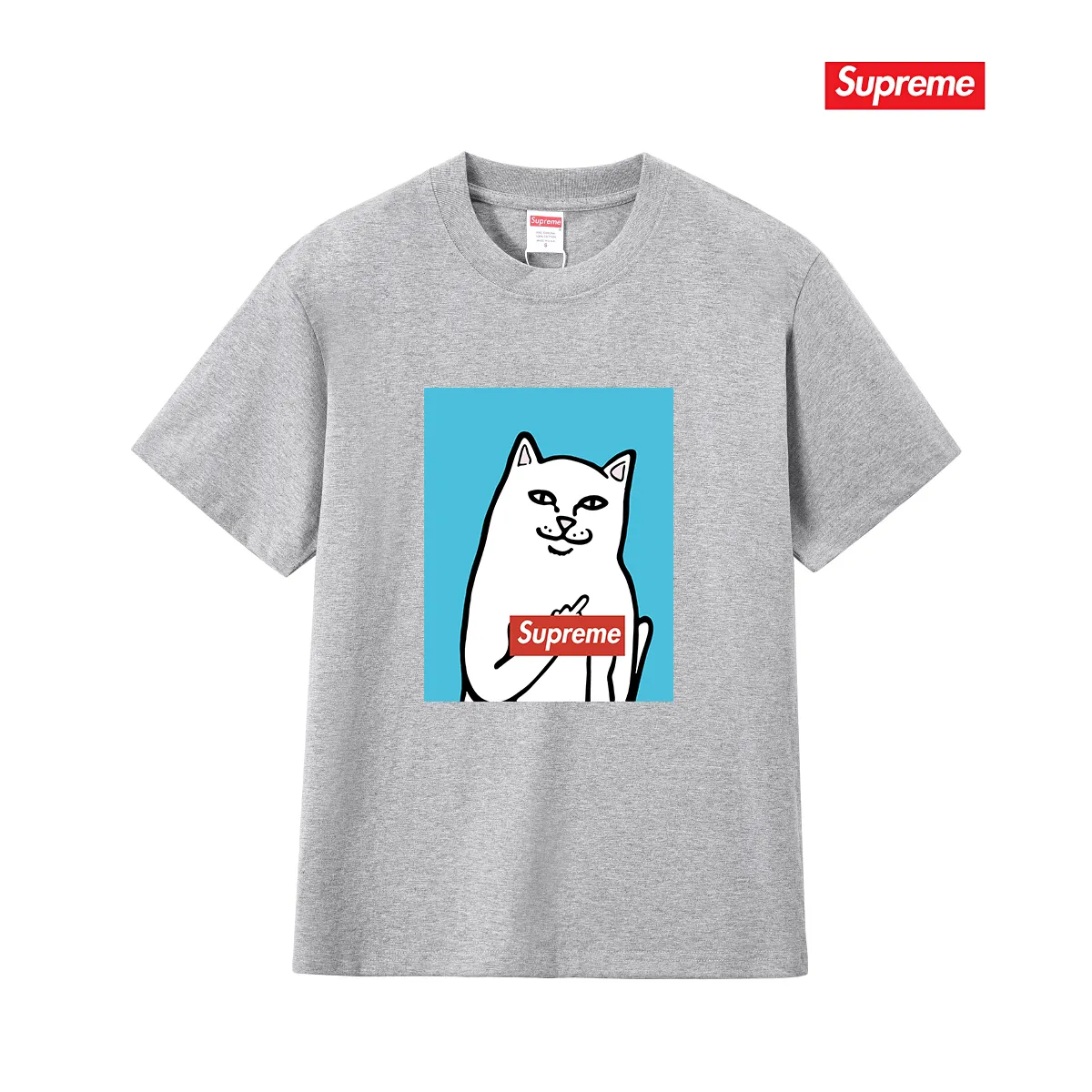 S232 P110💰 Sup Spoof Little Kitty Middle Finger Fashion Brand T-shirt Half Sleeve Men's and Women's Pure Cotton Round Neck Short Sleeve Loose Fit Made of 260g combed cotton double yarn All three standards from fabrics to accessories are in compliance with ZP Imported Matsui Company slurry printing will never crack The whole piece adopts three-needle five-thread technology (neckline-shoulder seam-sleeve seam double line, looks more three-dimensional and textured) The same process as the original version, classic version Feel free to compare zp. The whole piece adopts three-needle five-thread craftsmanship (neckline-shoulder seam-sleeve seam double thread, which looks more three-dimensional and textured). It has the same craftsmanship as the original original, classic version. Color: black, white, light gray, pink, navy. Size: S M L XL XXL