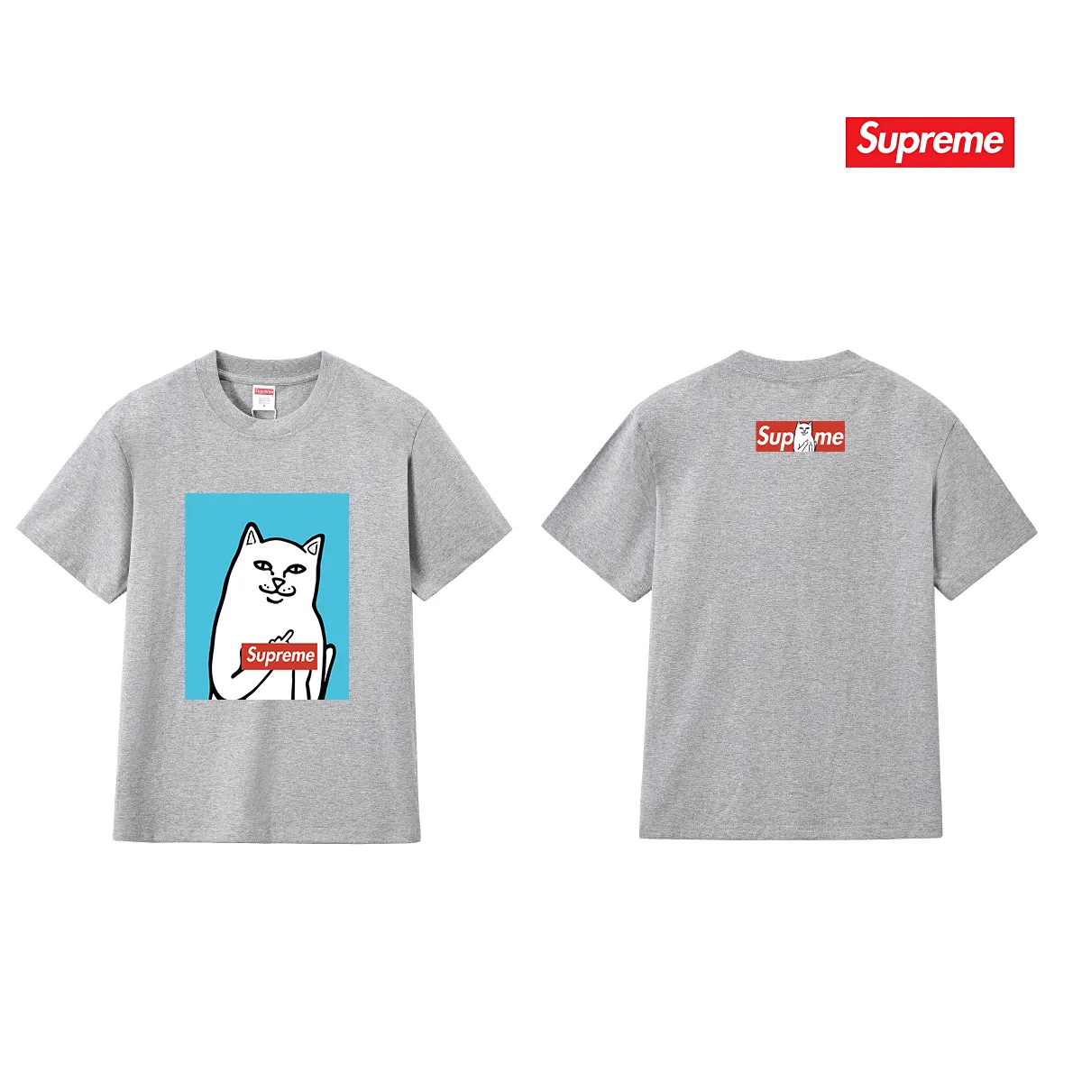 S232 P110💰 Sup Spoof Little Kitty Middle Finger Fashion Brand T-shirt Half Sleeve Men's and Women's Pure Cotton Round Neck Short Sleeve Loose Fit Made of 260g combed cotton double yarn All three standards from fabrics to accessories are in compliance with ZP Imported Matsui Company slurry printing will never crack The whole piece adopts three-needle five-thread technology (neckline-shoulder seam-sleeve seam double line, looks more three-dimensional and textured) The same process as the original version, classic version Feel free to compare zp. The whole piece adopts three-needle five-thread craftsmanship (neckline-shoulder seam-sleeve seam double thread, which looks more three-dimensional and textured). It has the same craftsmanship as the original original, classic version. Color: black, white, light gray, pink, navy. Size: S M L XL XXL