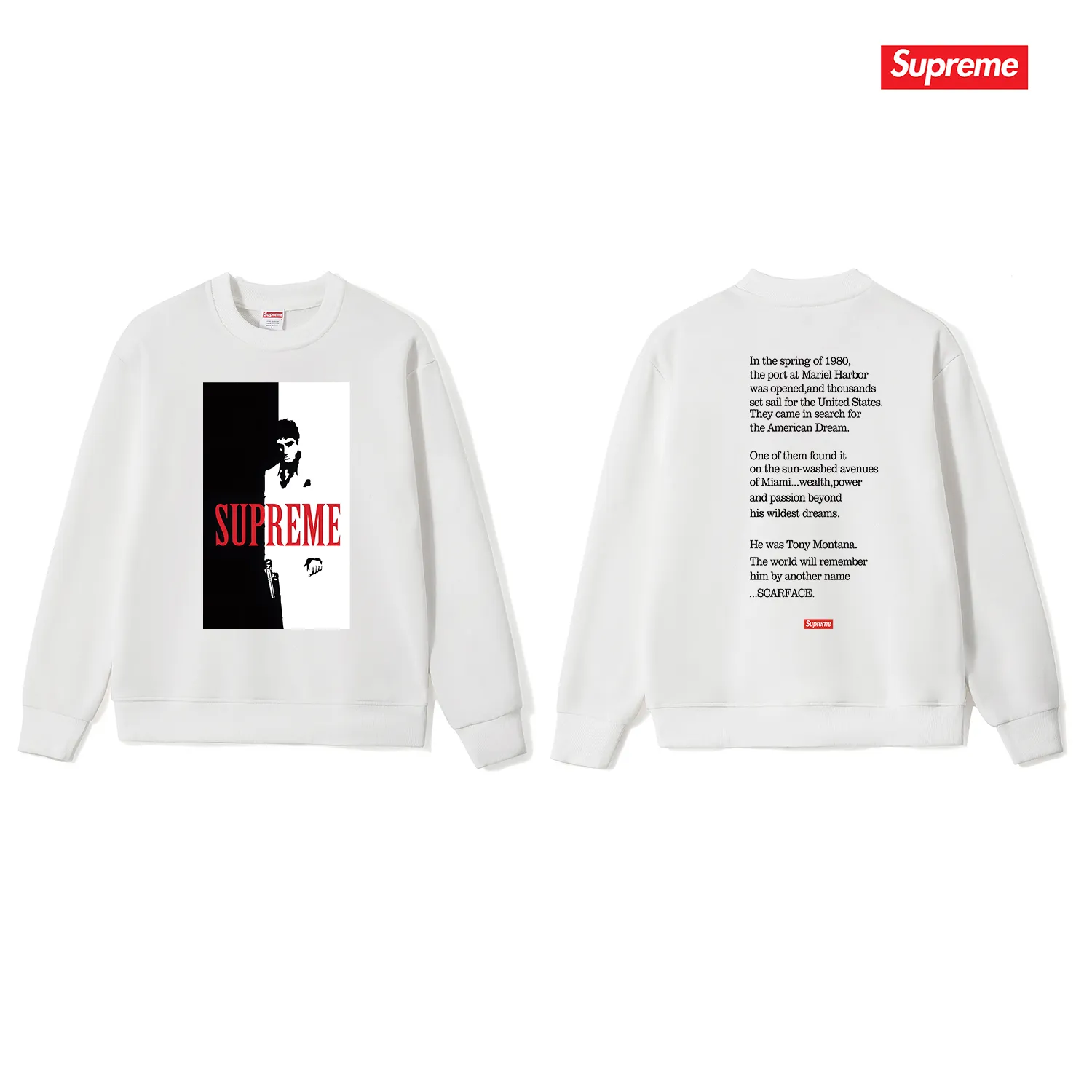 Style No. S1159 #terry p150💰 plus velvet 160💰 street sp scarface scarface movie poster character limited round neck sweatshirt Made of 400 grams of large terry (drop shoulder large version) fabric, soft and non-pilling texture, imported environmentally friendly printing glue, bright and three-dimensional pattern, quality 💥unisex style, top body is fashionable Color: black white gray Size: S M L XL XXL