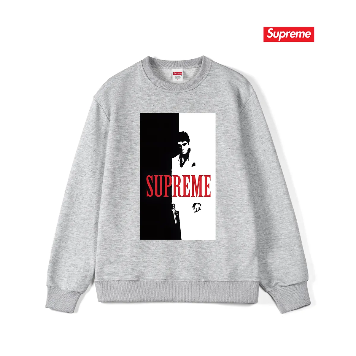 Style No. S1159 #terry p150💰 plus velvet 160💰 street sp scarface scarface movie poster character limited round neck sweatshirt Made of 400 grams of large terry (drop shoulder large version) fabric, soft and non-pilling texture, imported environmentally friendly printing glue, bright and three-dimensional pattern, quality 💥unisex style, top body is fashionable Color: black white gray Size: S M L XL XXL