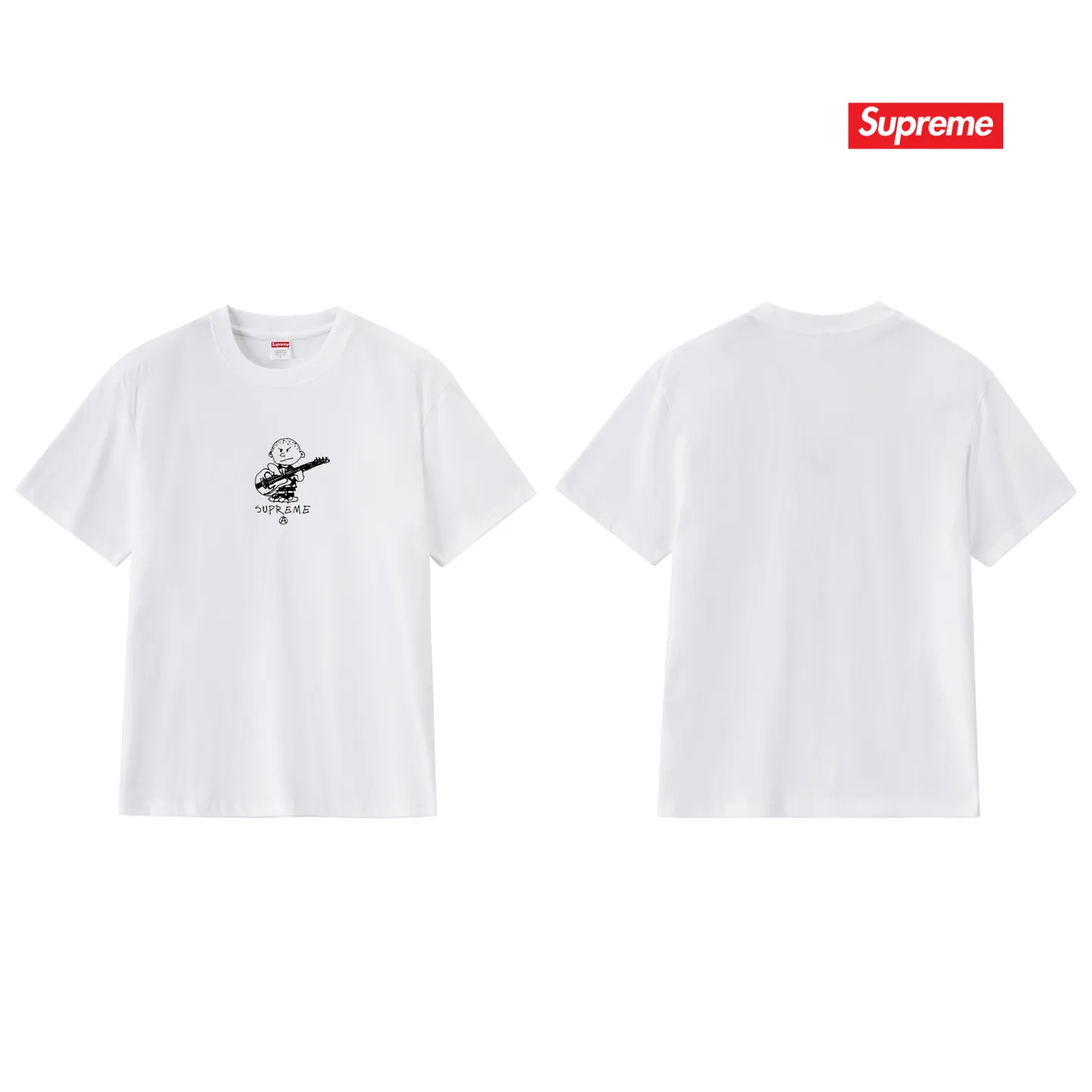 S160 P110💰 Sup 72FW Rocker Tee rock guitarist kid cartoon pattern short-sleeved T-shirt for men and women, trendy for couples. Loose fit. Made of 260g combed cotton double yarn. All three standards are complete from fabric to accessories. ZP. Imported Matsui company's slurry printing will never crack. The whole piece adopts three-needle five-thread technology. The collar-shoulder seam-sleeve seam is double-lined, which looks more three-dimensional and textured.) The same process as the original version, classic version Feel free to compare zp. The whole piece adopts three-needle five-thread craftsmanship (neckline-shoulder seam-sleeve seam double thread, which looks more three-dimensional and textured). It has the same craftsmanship as the original original, classic version. Color: black, white, light gray, navy blue, pink. Size: S M L XL XXL
