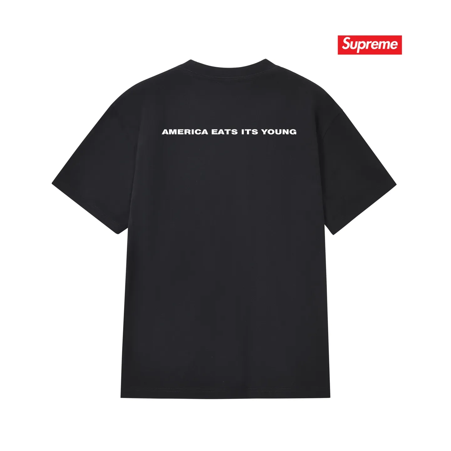 S246 P110💰 Supreme Week 7 America Eats Its Young Tee Printed round neck short-sleeved American trendy T-shirt. Same style for men and women. Loose fit. Made of 260g combed cotton double yarn. All three standards are complete from fabrics to accessories. ZP. Imported Matsui Company slurry printing will never crack. The whole piece adopts three-needle five-thread technology. The neckline-shoulder seam-sleeve seam is double-lined, which looks more three-dimensional and textured.) The same process as the original version, classic version Feel free to compare zp. The whole piece adopts three-needle five-thread craftsmanship (neckline-shoulder seam-sleeve seam double thread, which looks more three-dimensional and textured). It has the same craftsmanship as the original original, classic version. Color: black, white, light gray, pink, navy. Size: S M L XL XXL