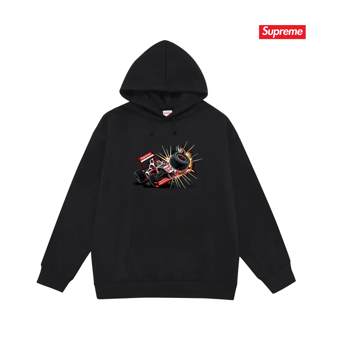 Style No. S2012 #terry P160💰 Velvet P170💰 Supreme Week 7 Crash Tee Racing Formula pattern printed hooded sweatshirt Made of 400g large terry 430g silver fox velvet (drop shoulder large version) fabric, soft texture and no pilling Imported environmentally friendly printing glue The pattern is bright and three-dimensional Quality 💥Same style for men and women The upper body is trendy Color: black white gray Size: S M L XL XXL
