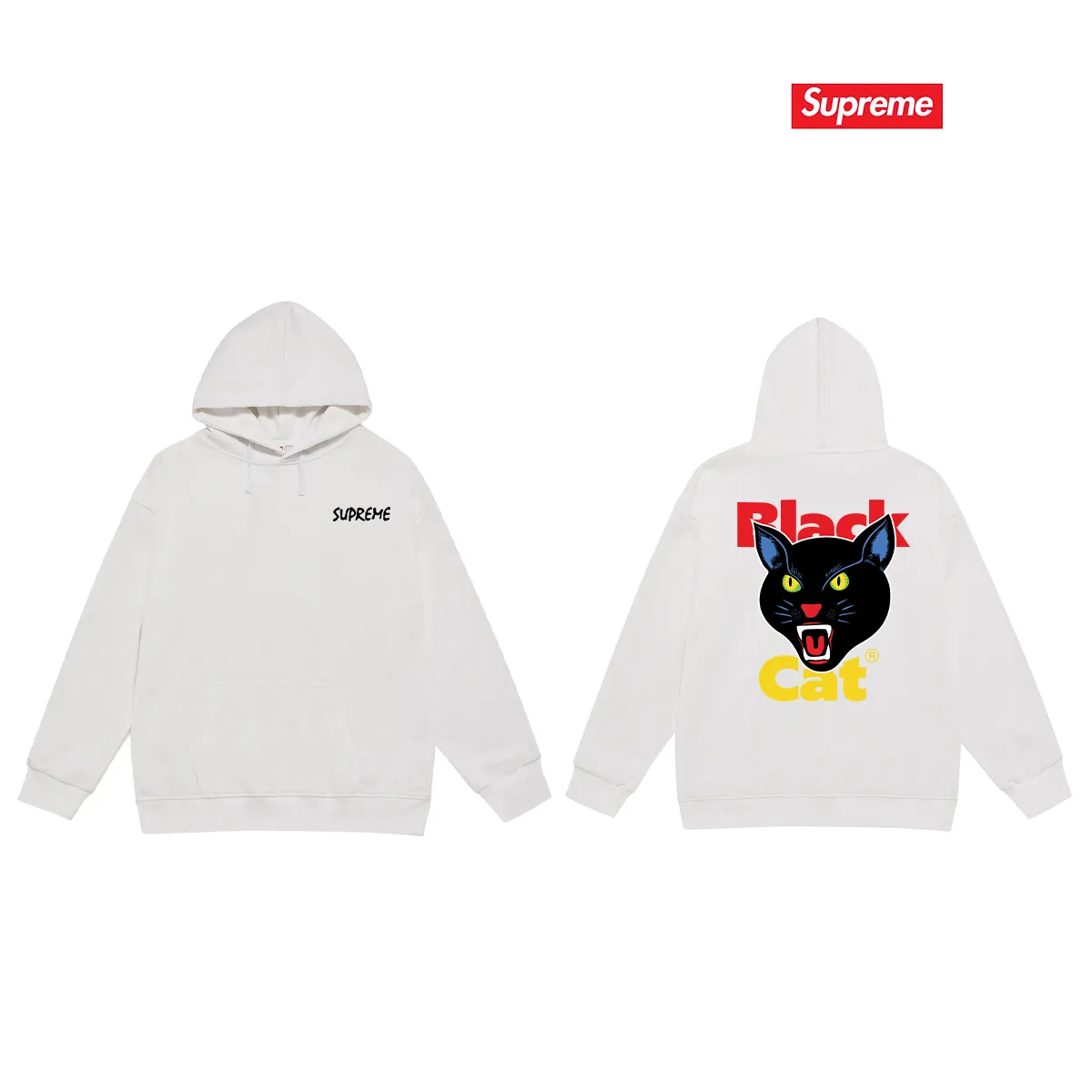 Style No. S2180 #terry P160💰 Plush P170💰 Sup small cat head logo hooded sweatshirt Made of 400g large terry 430g silver fox velvet (drop shoulder large version) fabric, soft texture and no pilling Imported environmentally friendly printing glue The pattern is bright and three-dimensional Quality 💥Same style for men and women The upper body is trendy Color: black white gray Size: S M L XL XXL