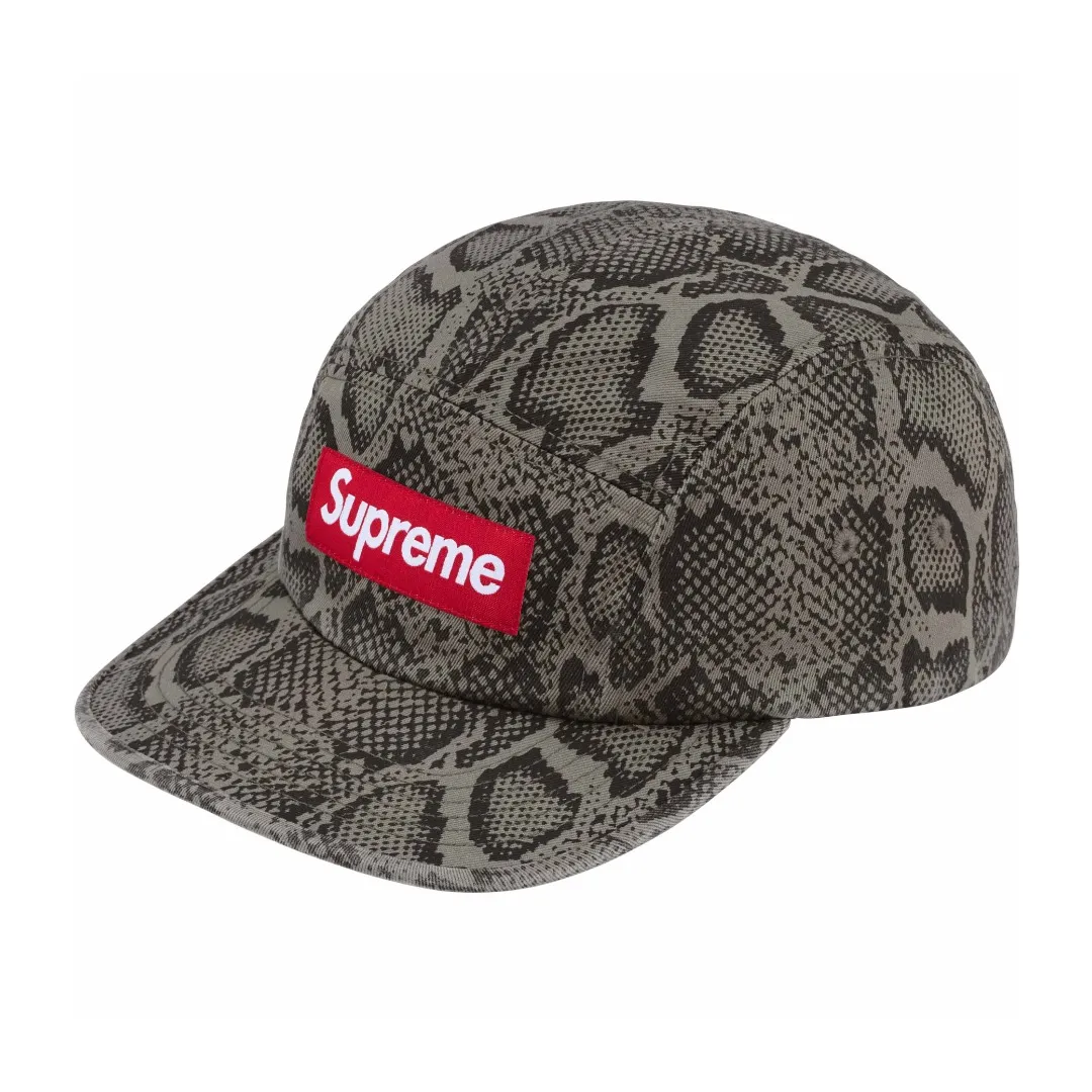 S398💰p136 Supreme 24SS Washed Chino Leather Buckle Baseball Cap Peaked Cap Color: Black Red Leopard Print Washed Blue Snake Print