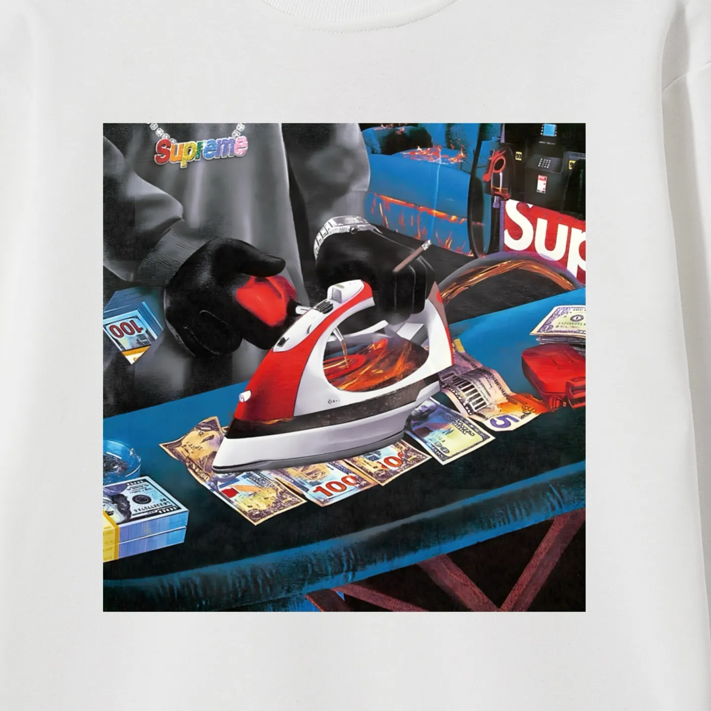 Style No. S1019 #terryp150💰 Velvet 160💰 Supreme SS22 Week 1 Gas Tee pattern printed round neck sweatshirt Made of 400g large terry (drop shoulder large version) fabric, soft texture and no pilling Imported environmentally friendly printing glue The pattern is bright and three-dimensional Quality 💥 Unisex style The upper body is trendy Color: black white gray Size: S M L XL XXL