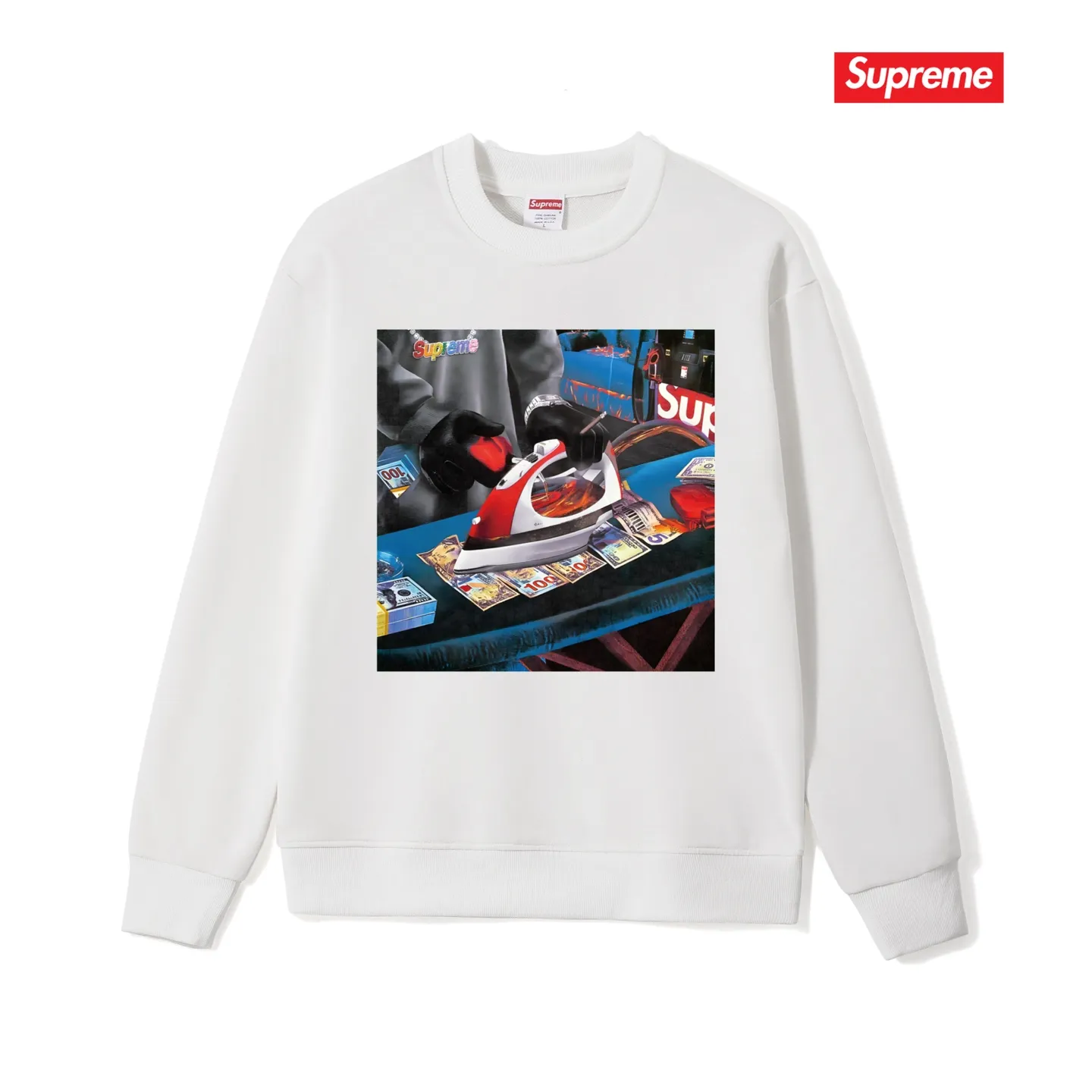 Style No. S1019 #terryp150💰 Velvet 160💰 Supreme SS22 Week 1 Gas Tee pattern printed round neck sweatshirt Made of 400g large terry (drop shoulder large version) fabric, soft texture and no pilling Imported environmentally friendly printing glue The pattern is bright and three-dimensional Quality 💥 Unisex style The upper body is trendy Color: black white gray Size: S M L XL XXL