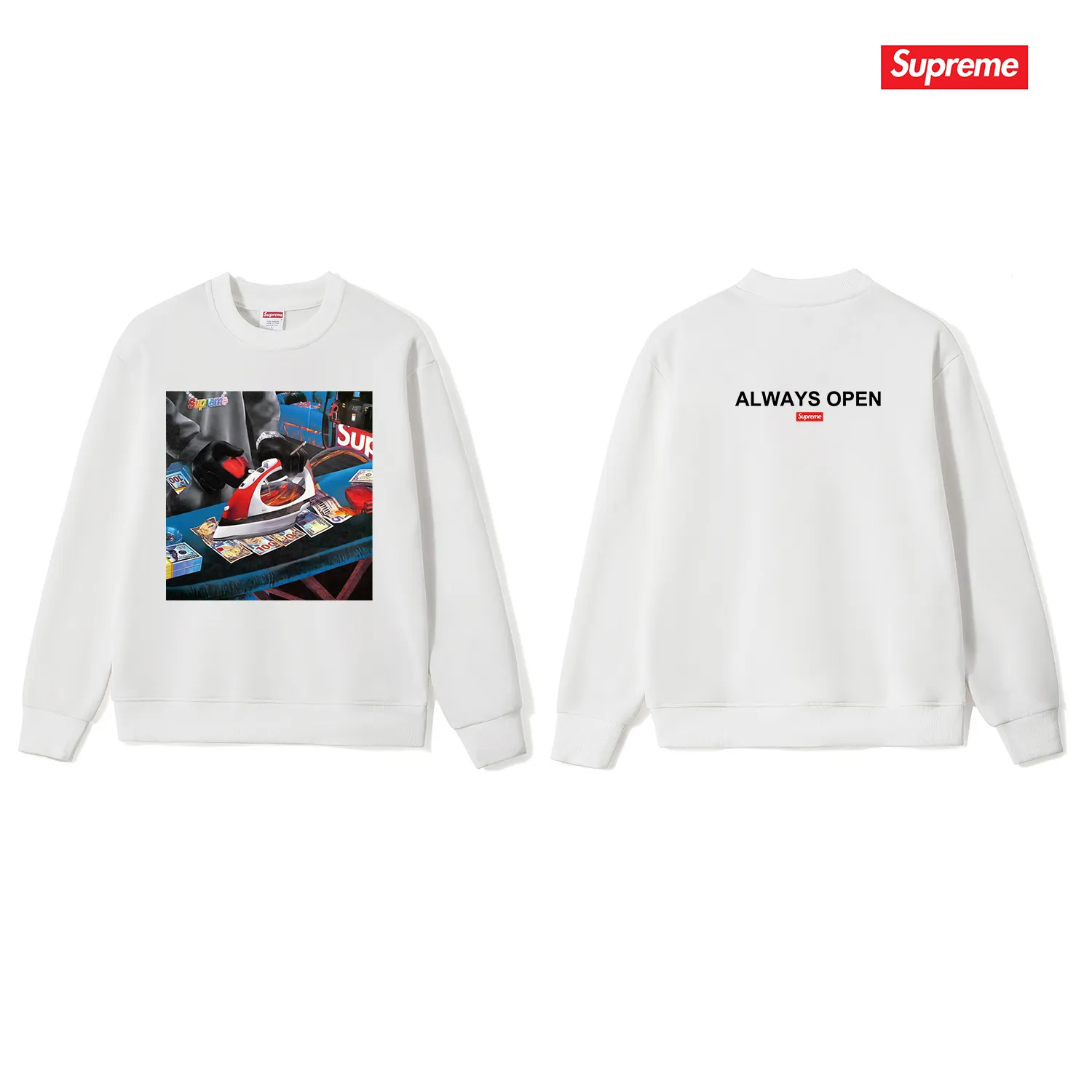 Style No. S1019 #terryp150💰 Velvet 160💰 Supreme SS22 Week 1 Gas Tee pattern printed round neck sweatshirt Made of 400g large terry (drop shoulder large version) fabric, soft texture and no pilling Imported environmentally friendly printing glue The pattern is bright and three-dimensional Quality 💥 Unisex style The upper body is trendy Color: black white gray Size: S M L XL XXL