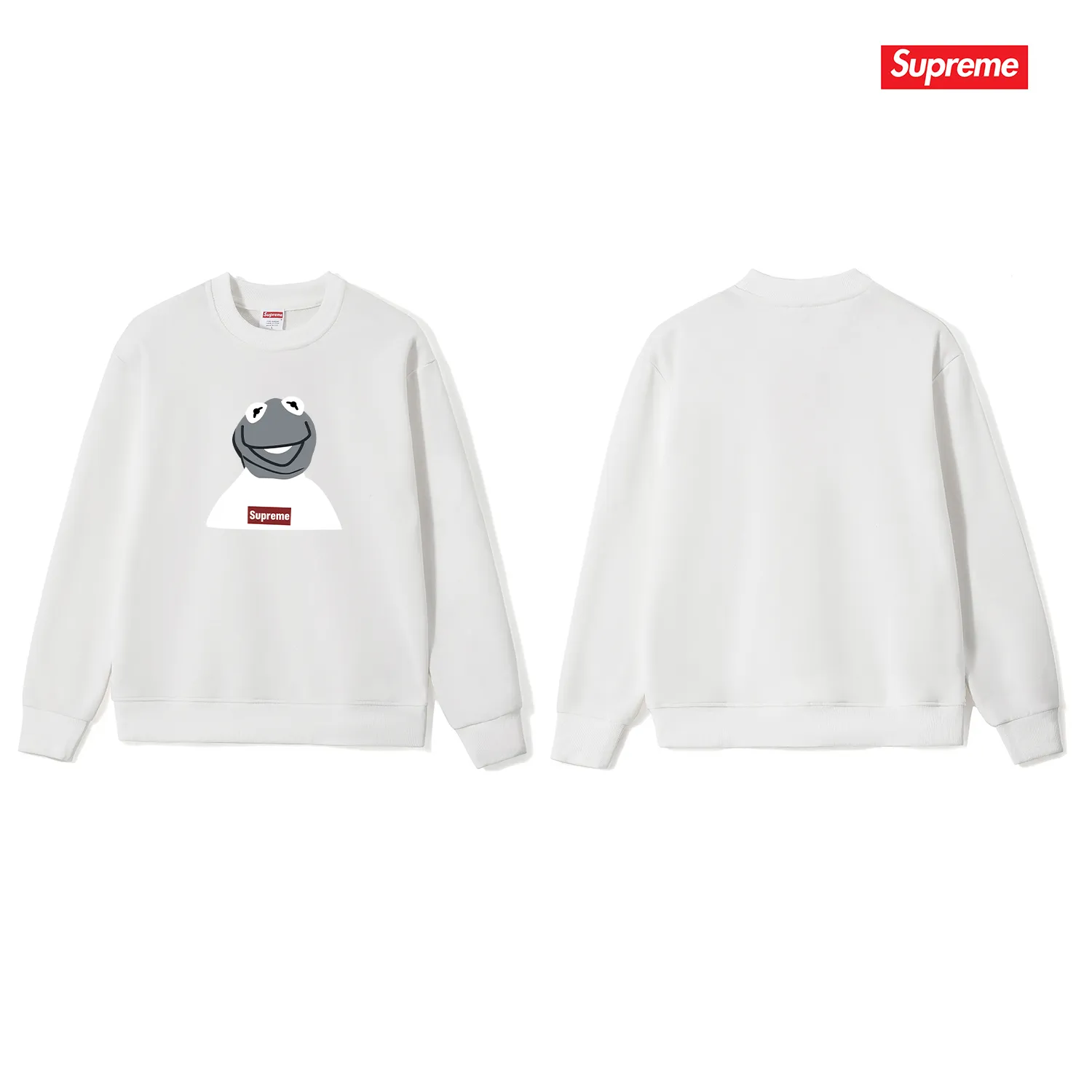 Style No. S1225 #terry p150💰 Velvet 160💰 supreme 08ss kermit Sesame Street Frog round neck sweatshirt Made of 400g large terry (drop shoulder large version) fabric, soft texture and no pilling Imported environmentally friendly printing glue The pattern is bright and three-dimensional Quality💥Same style for men and women The upper body is trendy Color: black white gray Size: S M L XL XXL