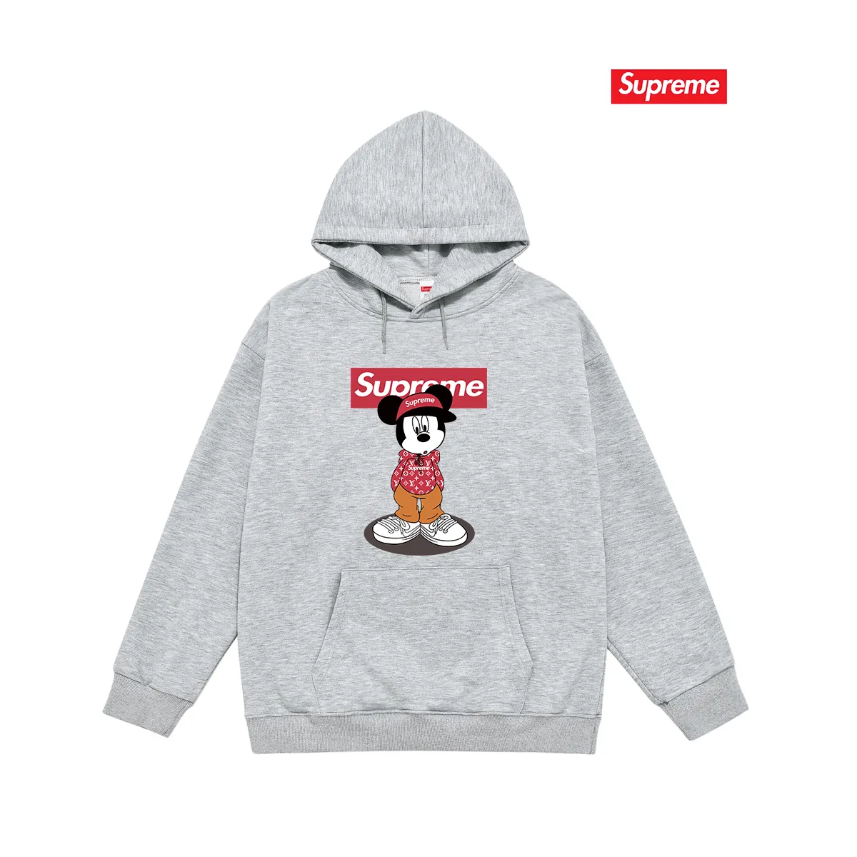Style number S2235 #terry P160💰 Velvet P170💰 Supreme 2025 new Disney Mickey Mouse co-branded hooded sweatshirt Made of 400g large terry 430g silver fox velvet (off-shoulder large version) fabric, soft texture and no pilling Imported environmentally friendly printing glue The pattern is bright and three-dimensional Quality 💥Same style for men and women The upper body is trendy Color: black white gray Size: S M L XL XXL