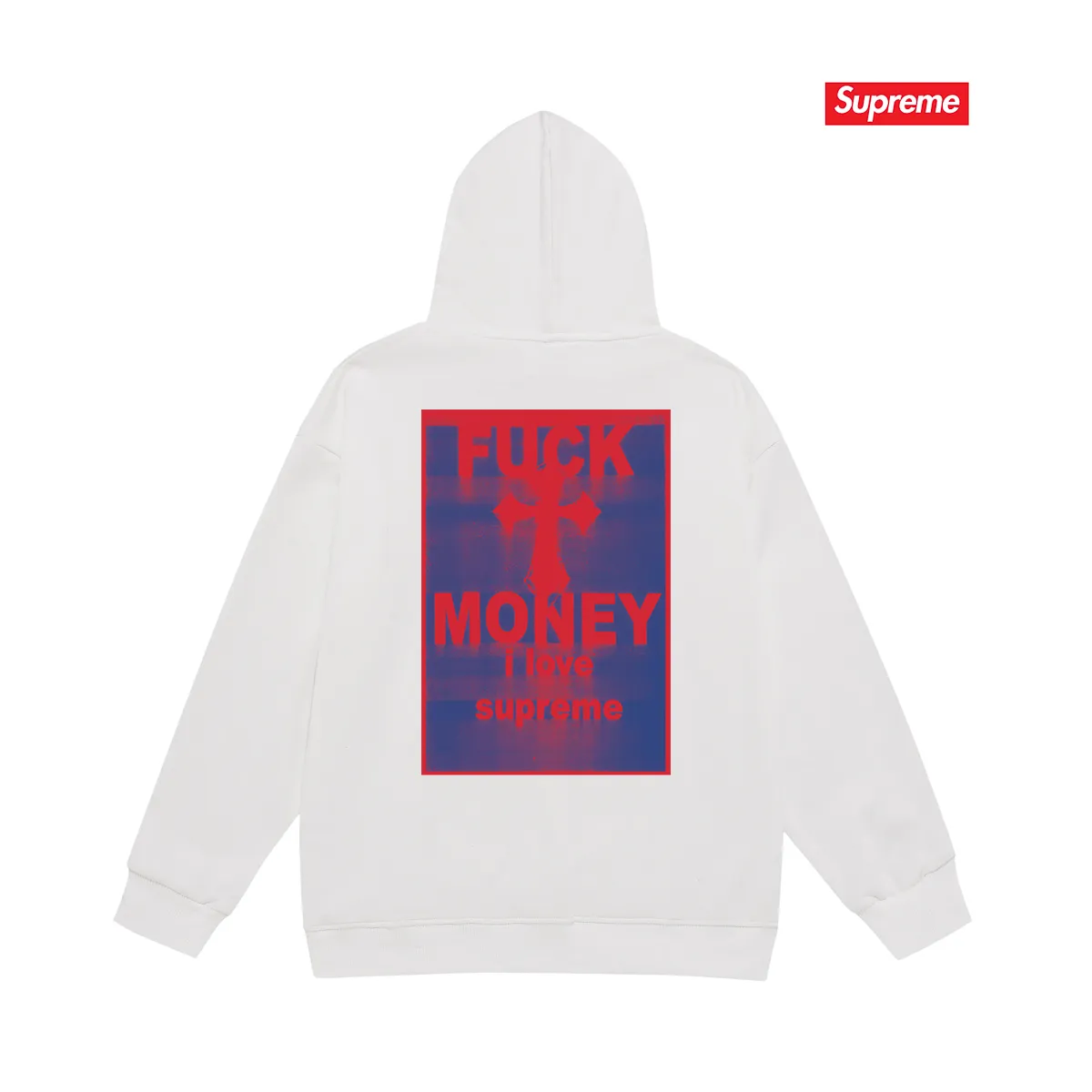 Style No. S2085 #terry P160💰 Velvet P170💰 Supreme FW24 WEEK1 Money Tee hooded sweatshirt with letter cross print on the back. Made of 400g large terry 430g silver fox velvet (drop shoulder large version) fabric. The texture is soft and non-pilling. Imported environmentally friendly printing glue. The pattern is bright and three-dimensional. Quality💥Same style for men and women. The upper body is trendy. Color: black white gray Size: S M L XL XXL