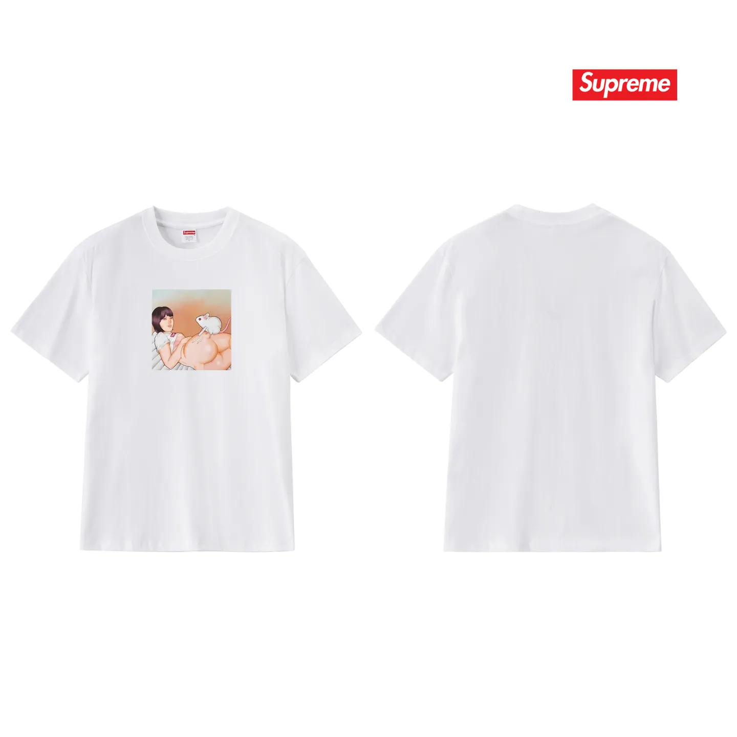 S171 P110💰 New Sup funny beauty mouse printed short-sleeved pure cotton round neck short-sleeved retro high street unisex T-shirt. Loose fit. Made of 260g combed cotton double yarn. All three standards are complete from fabrics to accessories. ZP imported Matsui company's slurry printing will never crack. The whole piece adopts three-needle five-thread technology. The neckline-shoulder seam-sleeve seam is double-lined, which looks more three-dimensional and textured.) The same process as the original version, classic version Feel free to compare zp. The whole piece adopts three-needle five-thread craftsmanship (neckline-shoulder seam-sleeve seam double thread, which looks more three-dimensional and textured). It has the same craftsmanship as the original original, classic version. Color: black, white, light gray, navy blue, white. Size: S M L XL XXL
