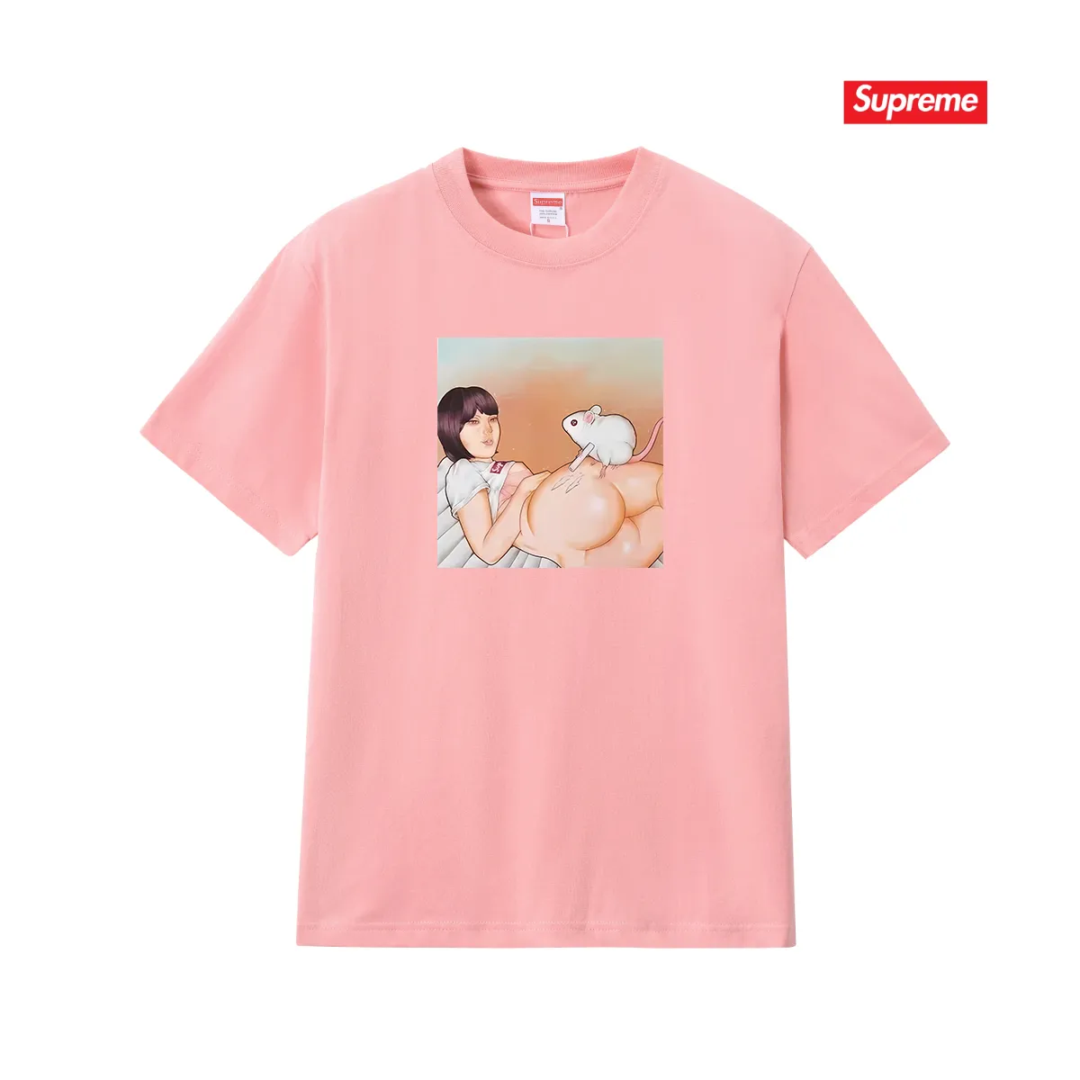 S171 P110💰 New Sup funny beauty mouse printed short-sleeved pure cotton round neck short-sleeved retro high street unisex T-shirt. Loose fit. Made of 260g combed cotton double yarn. All three standards are complete from fabrics to accessories. ZP imported Matsui company's slurry printing will never crack. The whole piece adopts three-needle five-thread technology. The neckline-shoulder seam-sleeve seam is double-lined, which looks more three-dimensional and textured.) The same process as the original version, classic version Feel free to compare zp. The whole piece adopts three-needle five-thread craftsmanship (neckline-shoulder seam-sleeve seam double thread, which looks more three-dimensional and textured). It has the same craftsmanship as the original original, classic version. Color: black, white, light gray, navy blue, white. Size: S M L XL XXL