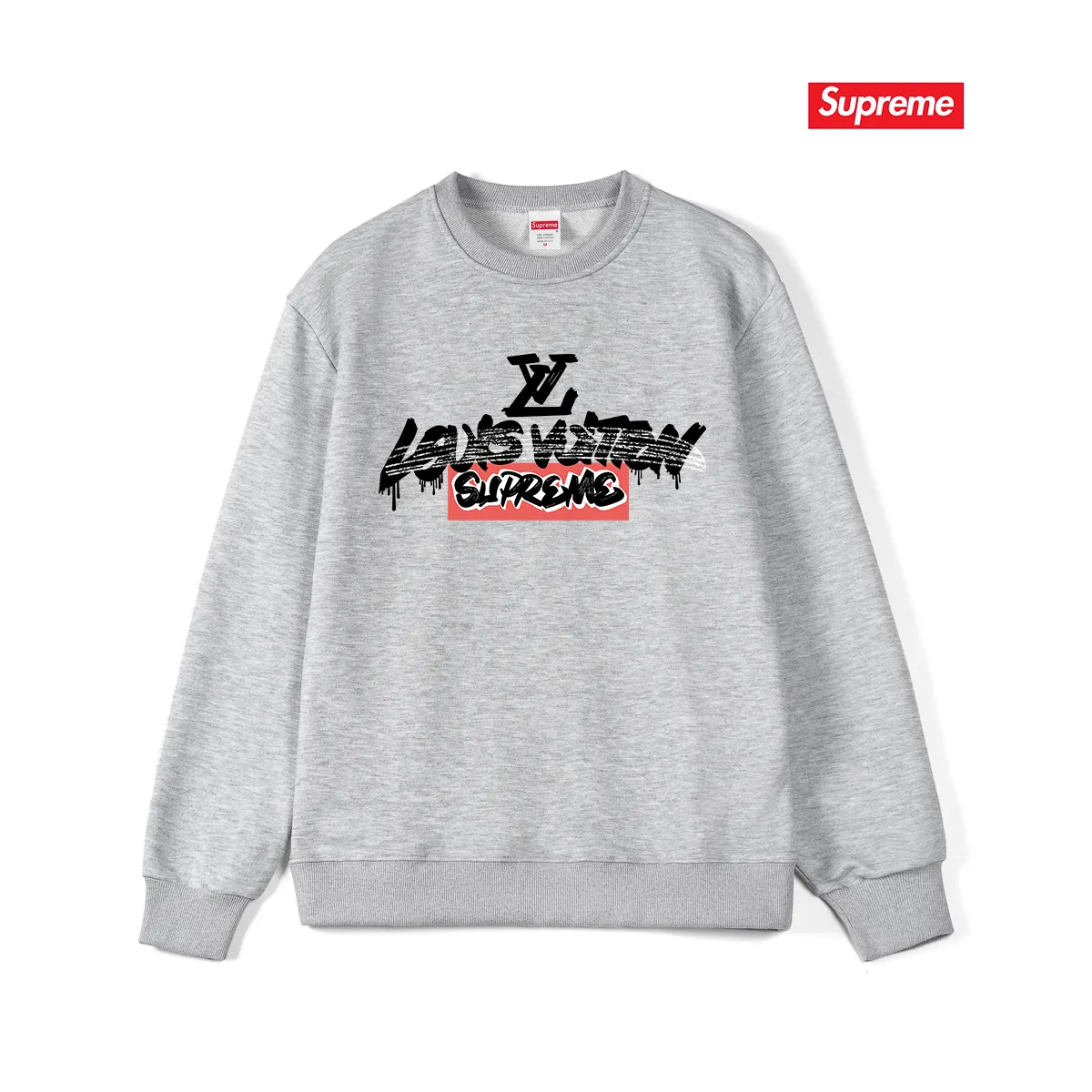 Style No. S1094 #terry p150💰 Velvet 160💰 1v 2023 new LV co-branded supreme round neck sweatshirt Made of 400g large terry (drop shoulder large version) fabric, soft texture and no pilling Imported environmentally friendly printing glue The pattern is bright and three-dimensional Quality💥Same style for men and women The upper body is trendy Color: black white gray Size: S M L XL XXL