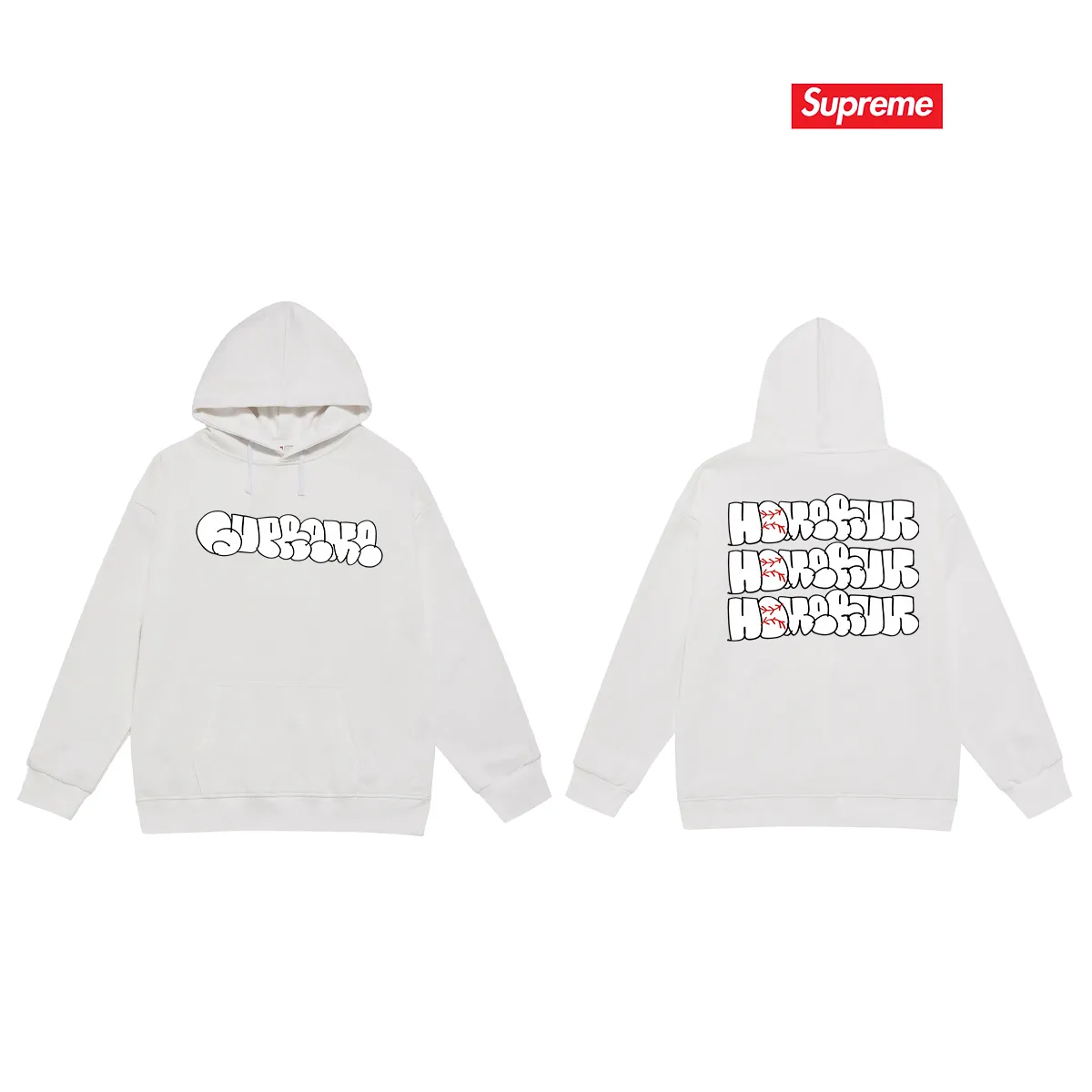 Style No. S2151 #terry P160💰 Velvet P170💰 Supreme 25SS HOMERUN co-branded hooded sweatshirt Made of 400g large terry 430g silver fox velvet (drop shoulder large version) fabric, soft texture and no pilling Imported environmentally friendly printing glue The pattern is bright and three-dimensional Quality 💥Same style for men and women The upper body is trendy Color: black white gray Size: S M L XL XXL