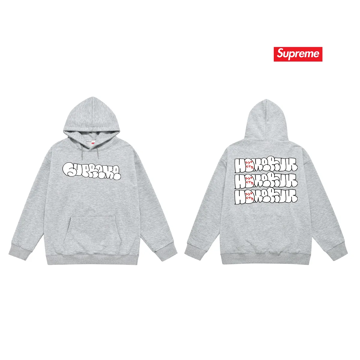Style No. S2151 #terry P160💰 Velvet P170💰 Supreme 25SS HOMERUN co-branded hooded sweatshirt Made of 400g large terry 430g silver fox velvet (drop shoulder large version) fabric, soft texture and no pilling Imported environmentally friendly printing glue The pattern is bright and three-dimensional Quality 💥Same style for men and women The upper body is trendy Color: black white gray Size: S M L XL XXL
