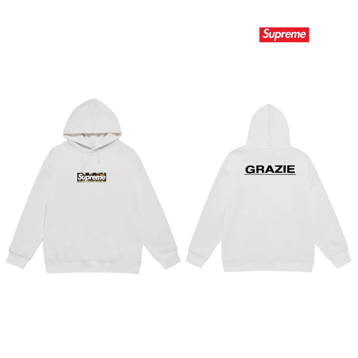 Style No. S2072 #terry P160💰 Velvet P170💰 Supreme Week 11 Milan Last Supper Milan opening limited edition Leonardo da Vinci’s Last Supper hooded sweatshirt Made of 400g large terry 430g silver fox velvet (drop shoulder large version) fabric, soft texture and no pilling Imported environmentally friendly printing glue The pattern is bright and three-dimensional Quality 💥Same style for men and women The upper body is trendy Color: black white Gray Size: S M L XL XXL