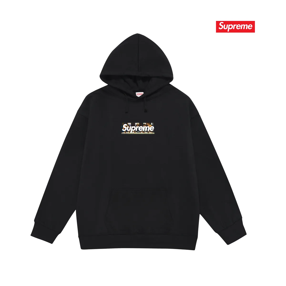 Style No. S2072 #terry P160💰 Velvet P170💰 Supreme Week 11 Milan Last Supper Milan opening limited edition Leonardo da Vinci’s Last Supper hooded sweatshirt Made of 400g large terry 430g silver fox velvet (drop shoulder large version) fabric, soft texture and no pilling Imported environmentally friendly printing glue The pattern is bright and three-dimensional Quality 💥Same style for men and women The upper body is trendy Color: black white Gray Size: S M L XL XXL