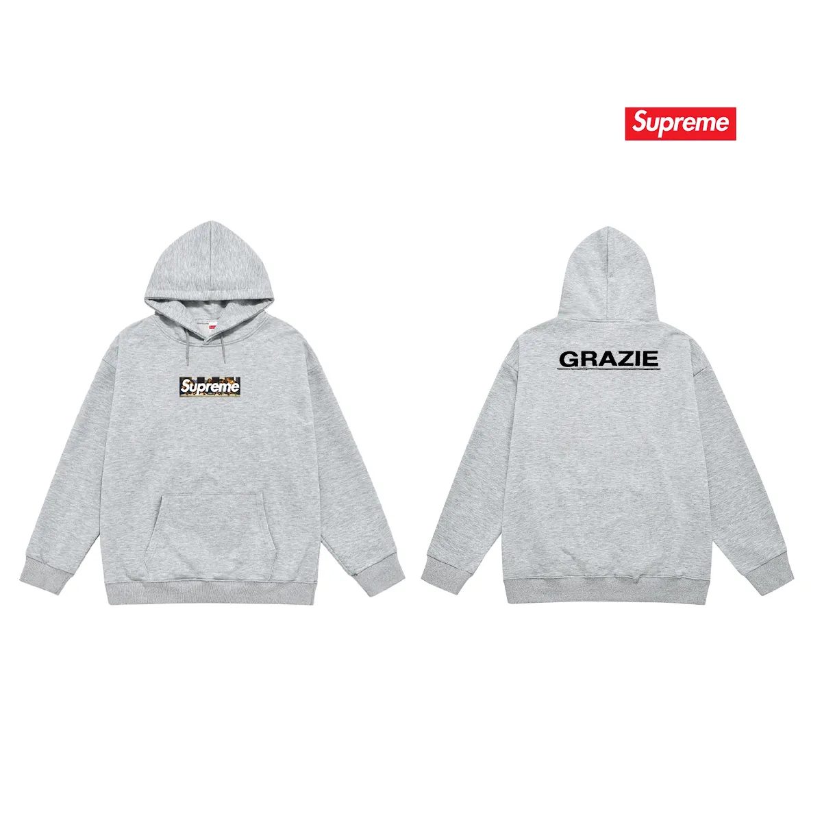 Style No. S2072 #terry P160💰 Velvet P170💰 Supreme Week 11 Milan Last Supper Milan opening limited edition Leonardo da Vinci’s Last Supper hooded sweatshirt Made of 400g large terry 430g silver fox velvet (drop shoulder large version) fabric, soft texture and no pilling Imported environmentally friendly printing glue The pattern is bright and three-dimensional Quality 💥Same style for men and women The upper body is trendy Color: black white Gray Size: S M L XL XXL