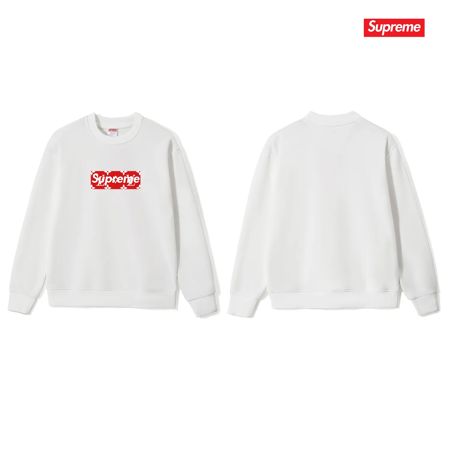 Style No. S1245 #terry p150💰 plus velvet 160💰 SUP Super Me Supreme presbyopia box logo round neck sweatshirt Made of 400g large terry (drop shoulder large version) fabric, soft and non-pilling texture, imported environmentally friendly printing glue, bright and three-dimensional pattern, quality 💥Same style for men and women, the upper body is fashionable Color: black white gray Size: S M L XL XXL
