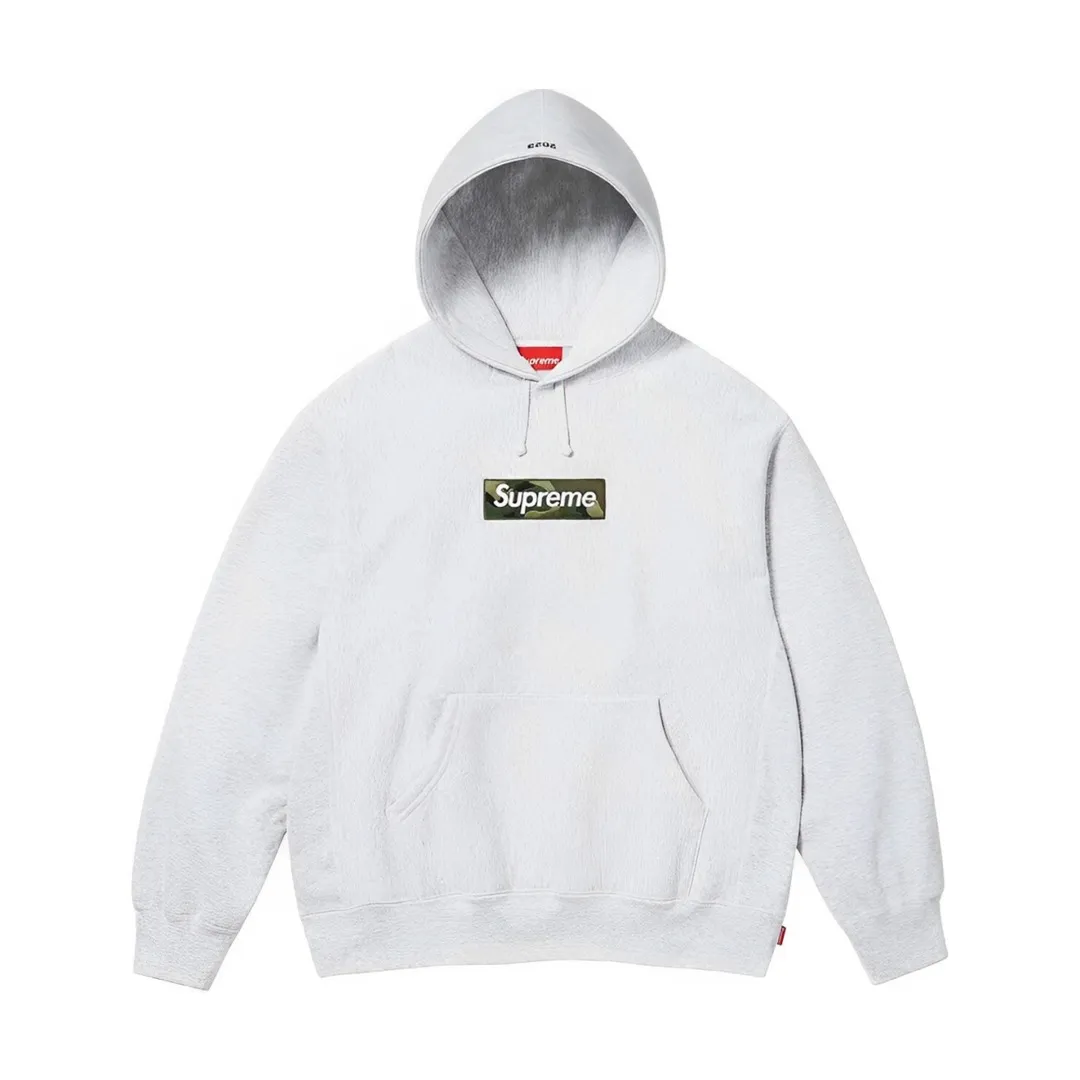 S526💰p320 Top version Supreme 23Fw Camouflage Box Logo Hooded hooded sweatshirt Hooded plus fleece sweatshirt For those of us who focus on top Supreme, the cross sweatshirt is naturally available. ZP purchase and pattern making operation 1. Fabric: ZP testing, custom weaving and dyeing, pure cotton 460G plus velvet main fabric, horizontal cutting, side stitching 520G 2X2 thread 2. Embroidery: The embroidery equipment is operated by BEHRINGER BEKS-Y924 machine (a level higher than Tajima embroidery machine). The embroidery thickness, saturation and size are all consistent. 3. Sewing process: The whole garment adopts four-needle and six-thread boneless splicing technology in twelve places. Processed by a senior foreign trade factory (ordinary factories cannot do it). 4. Hem and cuffs: all use 520G inelastic thread. (Low-end goods use elastic threads to cause the hem and cuffs to appear wavy) 5. Customized ZP main label/wash water label/hangtag/packaging bag (equipped with an extra-large thickened handbag) Color: black, white, gray, red Size: S~XL