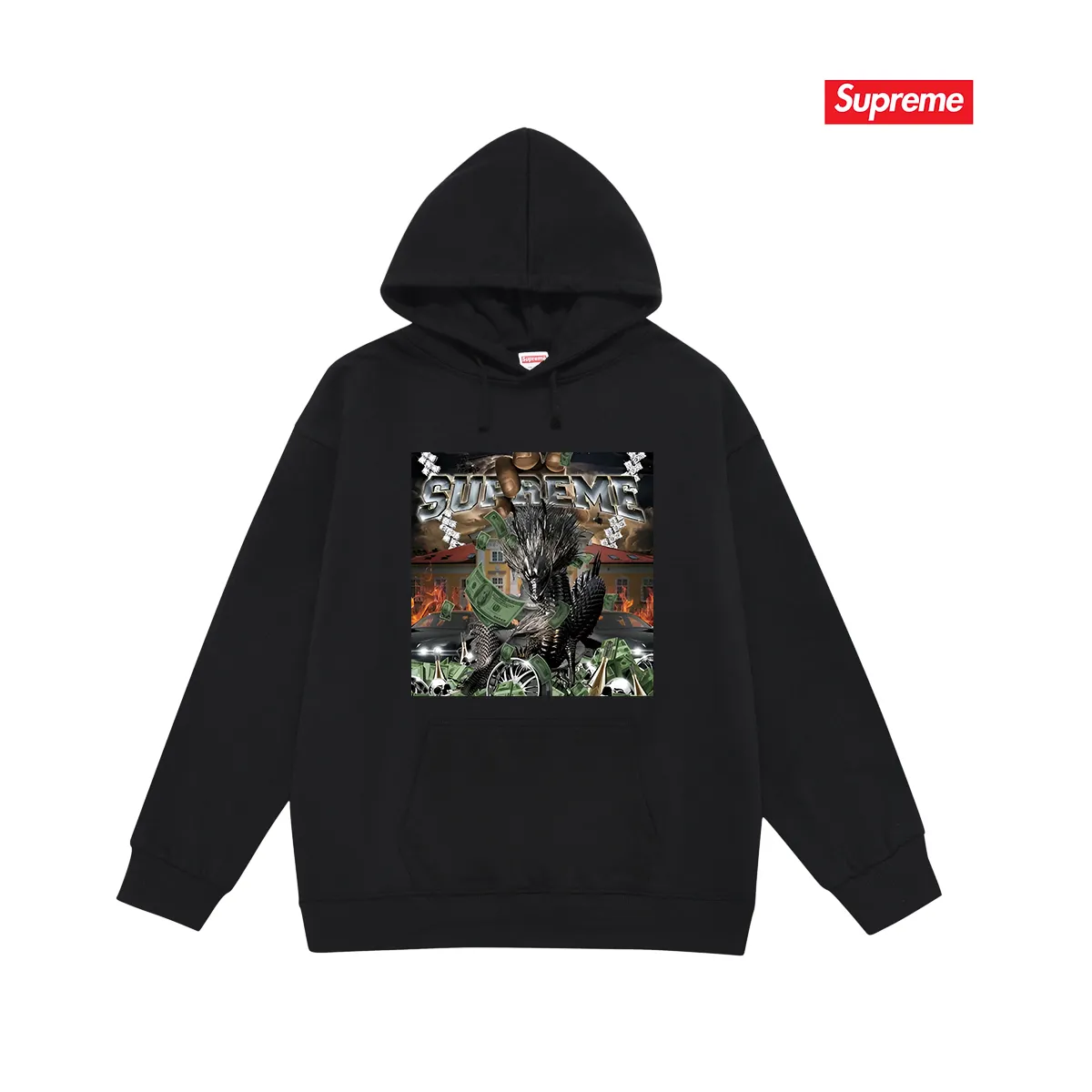 Style number S2022 #terry P160💰 Velvet P170💰 Supreme Week 8 Dragon Tee mechanical dragon print hooded sweatshirt Made of 400g large terry 430g silver fox velvet (drop shoulder large version) fabric, soft texture and no pilling Imported environmentally friendly printing glue The pattern is bright and three-dimensional Quality 💥Same style for men and women The upper body is fashionable Color: black white gray Size: S M L XL XXL