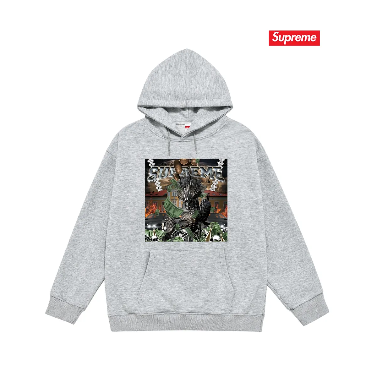 Style number S2022 #terry P160💰 Velvet P170💰 Supreme Week 8 Dragon Tee mechanical dragon print hooded sweatshirt Made of 400g large terry 430g silver fox velvet (drop shoulder large version) fabric, soft texture and no pilling Imported environmentally friendly printing glue The pattern is bright and three-dimensional Quality 💥Same style for men and women The upper body is fashionable Color: black white gray Size: S M L XL XXL