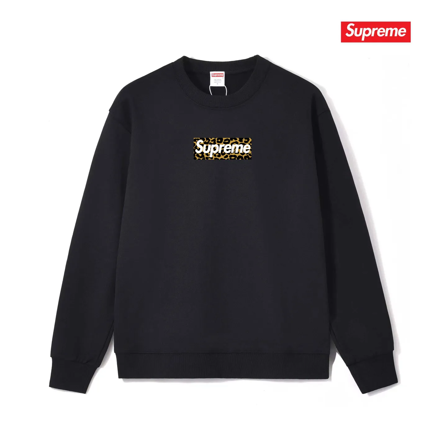 Style No. S1154 #terryp150💰 Velvet 160💰 supreme SS24 Shanghai opening limited leopard print round neck sweatshirt Made of 400g large terry (drop shoulder large version) fabric, soft texture and no pilling Imported environmentally friendly printing glue The pattern is bright and three-dimensional Quality 💥Same style for men and women The upper body is trendy Color: black white gray Size: S M L XL XXL